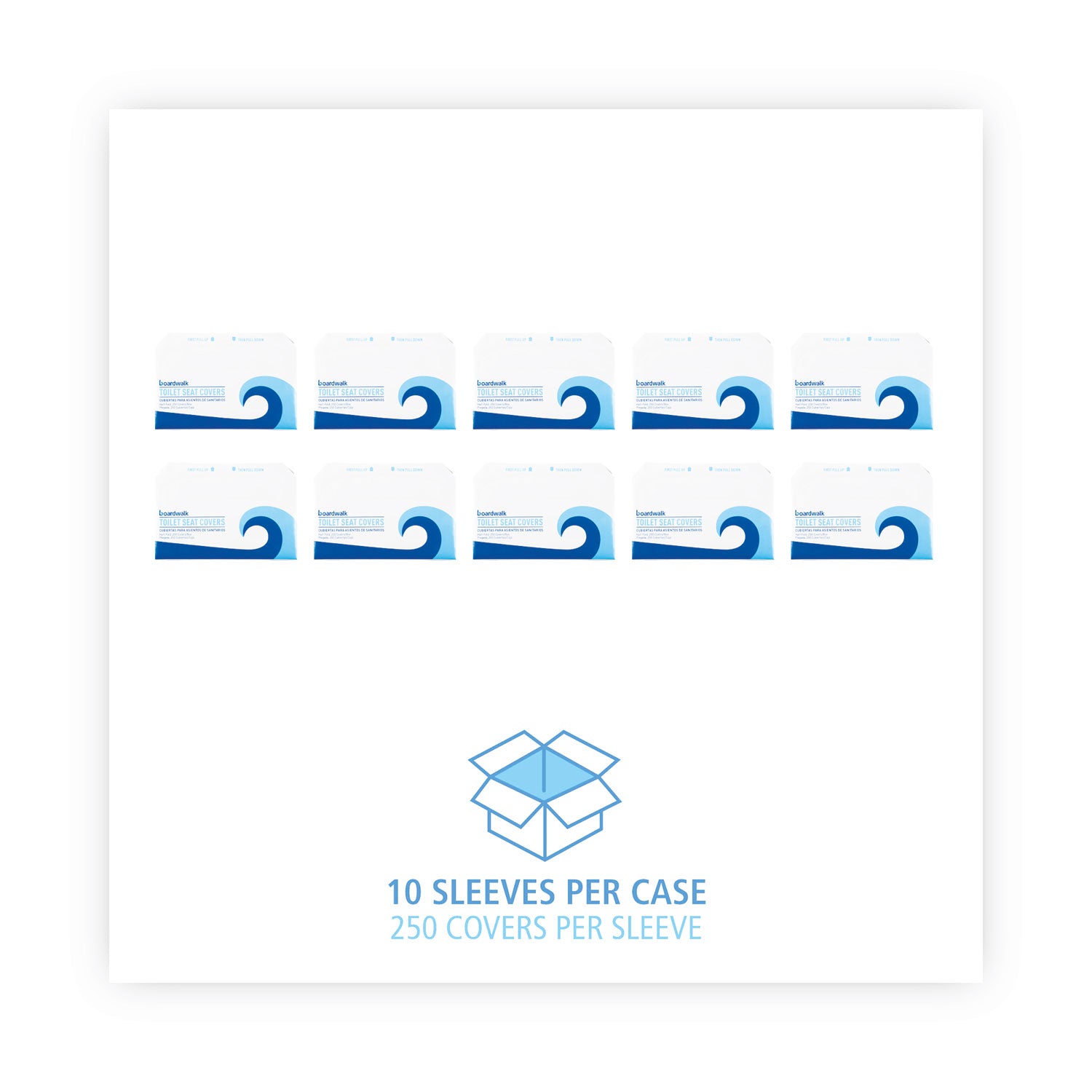 Boardwalk® Premium Half-Fold Toilet Seat Covers, 14.17 x 16.73, White, 250 Covers/Sleeve, 10 Sleeves/Carton