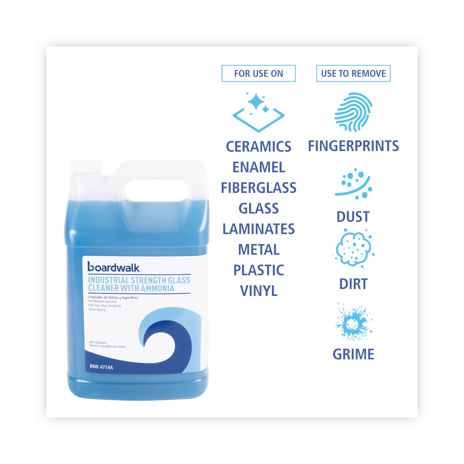 Boardwalk® Industrial Strength Glass Cleaner With Ammonia, 1 Gal Bottle