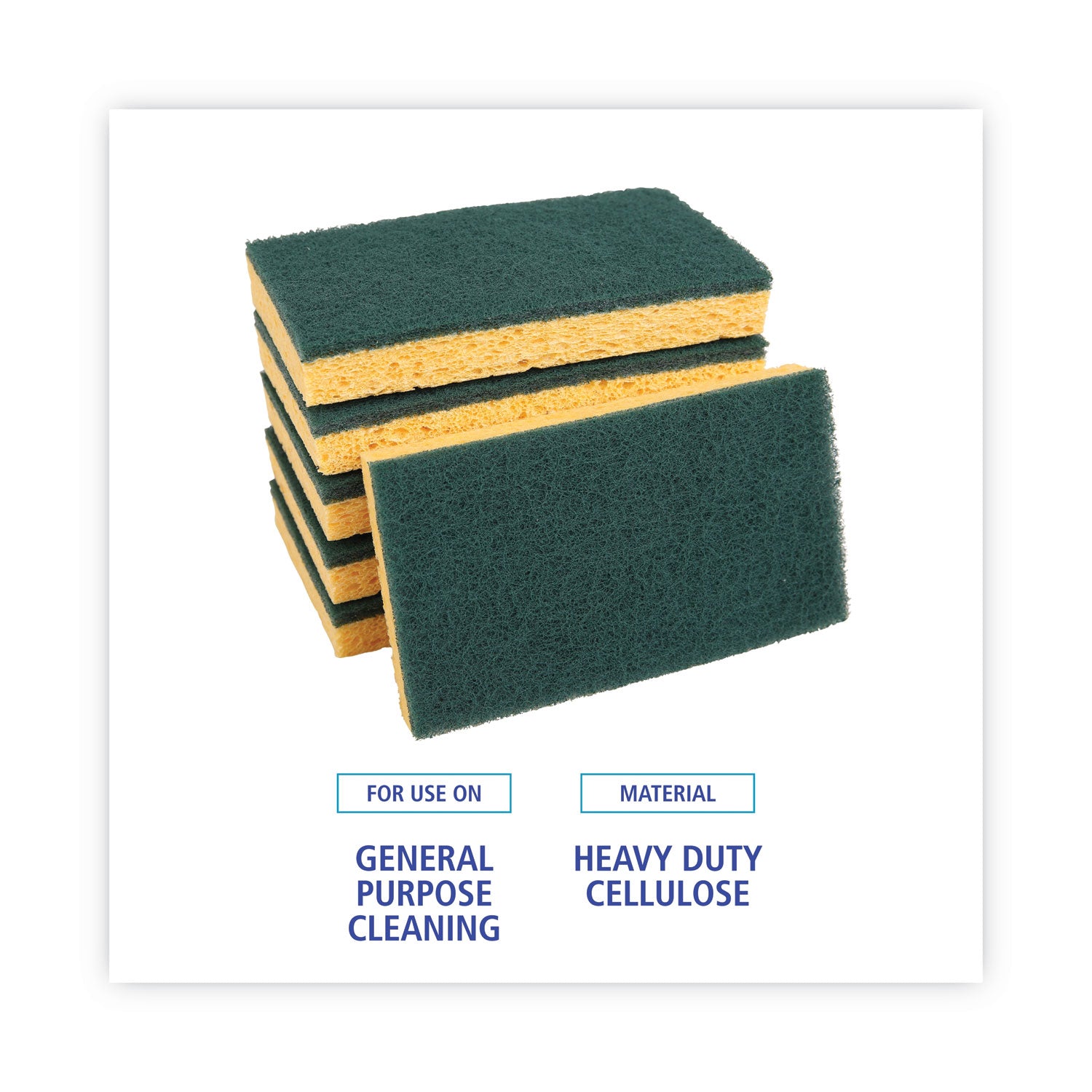 Boardwalk® Medium-Duty Scrubbing Sponge, Individually Wrapped, 3.6 x 6.1, 0.75" Thick, Yellow/Green, 20/Carton