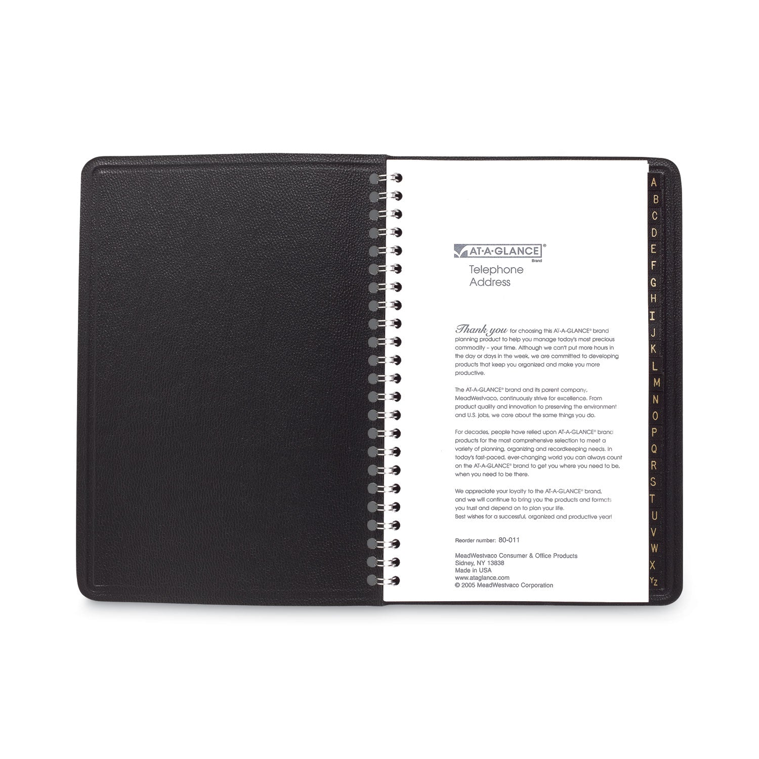 AT-A-GLANCE® Telephone/Address Book, 4.78 x 8, Black Simulated Leather, 100 Sheets