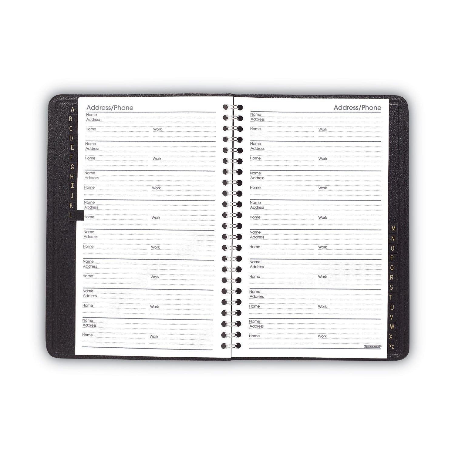 AT-A-GLANCE® Telephone/Address Book, 4.78 x 8, Black Simulated Leather, 100 Sheets
