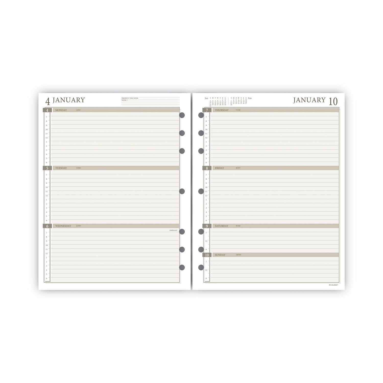 AT-A-GLANCE® 2-Page-Per-Week Planner Refills, 8.5 x 5.5, White Sheets, 12-Month (Jan to Dec): 2025