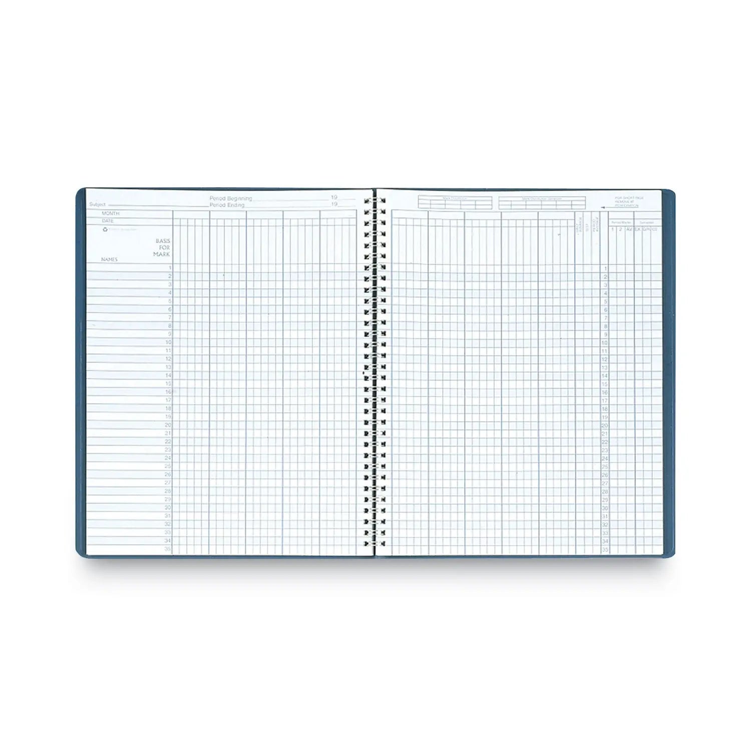 Recycled Class Record Book, 9-10 Week Term: Two-Page Spread (35 Students), Two-Page Spread (8 Classes), 11 x 8.5, Blue Cover House of Doolittle™ Flipcost