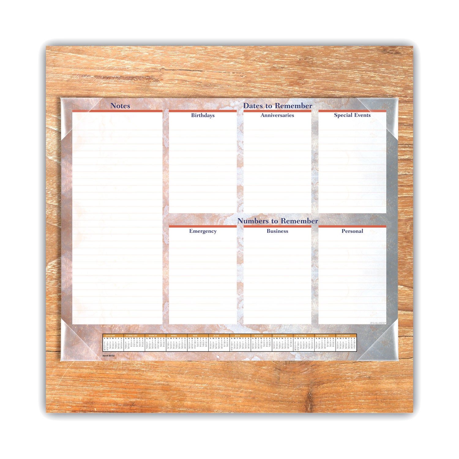 AT-A-GLANCE® Marbled Desk Pad, Marbled Stone Artwork, 22 x 17, White/Multicolor Sheets, Clear Corners, 12-Month (Jan to Dec): 2025