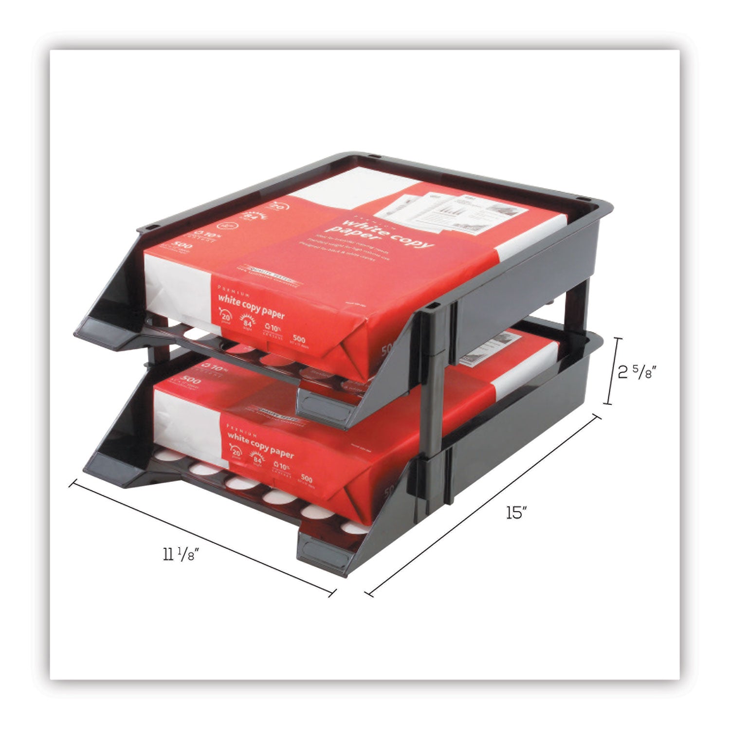 deflecto® Supertray Countertop Tray Set, 2 Sections, Letter To Legal Size Files, 11" X 14.88" X 2.5", Black, 2/pack