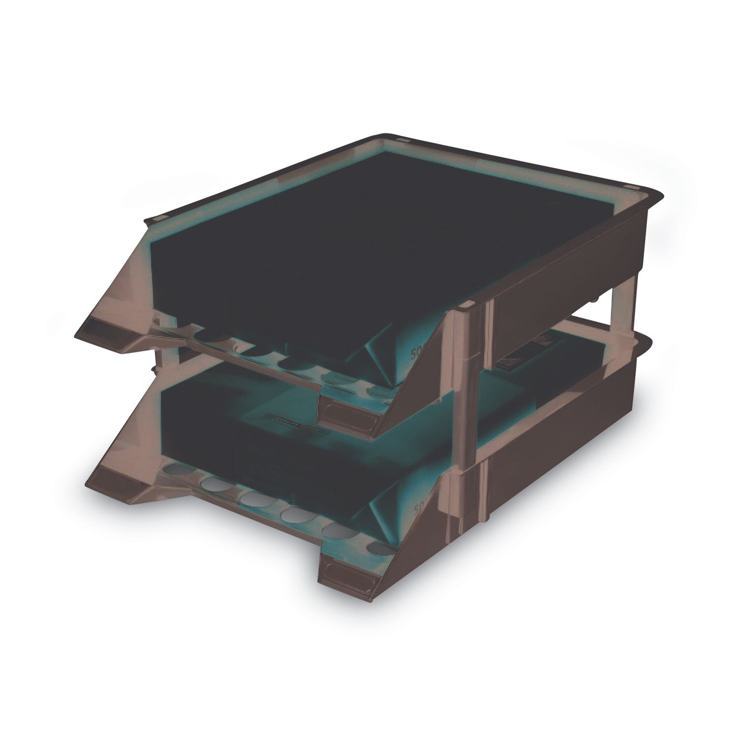 deflecto® Supertray Countertop Tray Set, 2 Sections, Letter To Legal Size Files, 11" X 14.88" X 2.5", Black, 2/pack