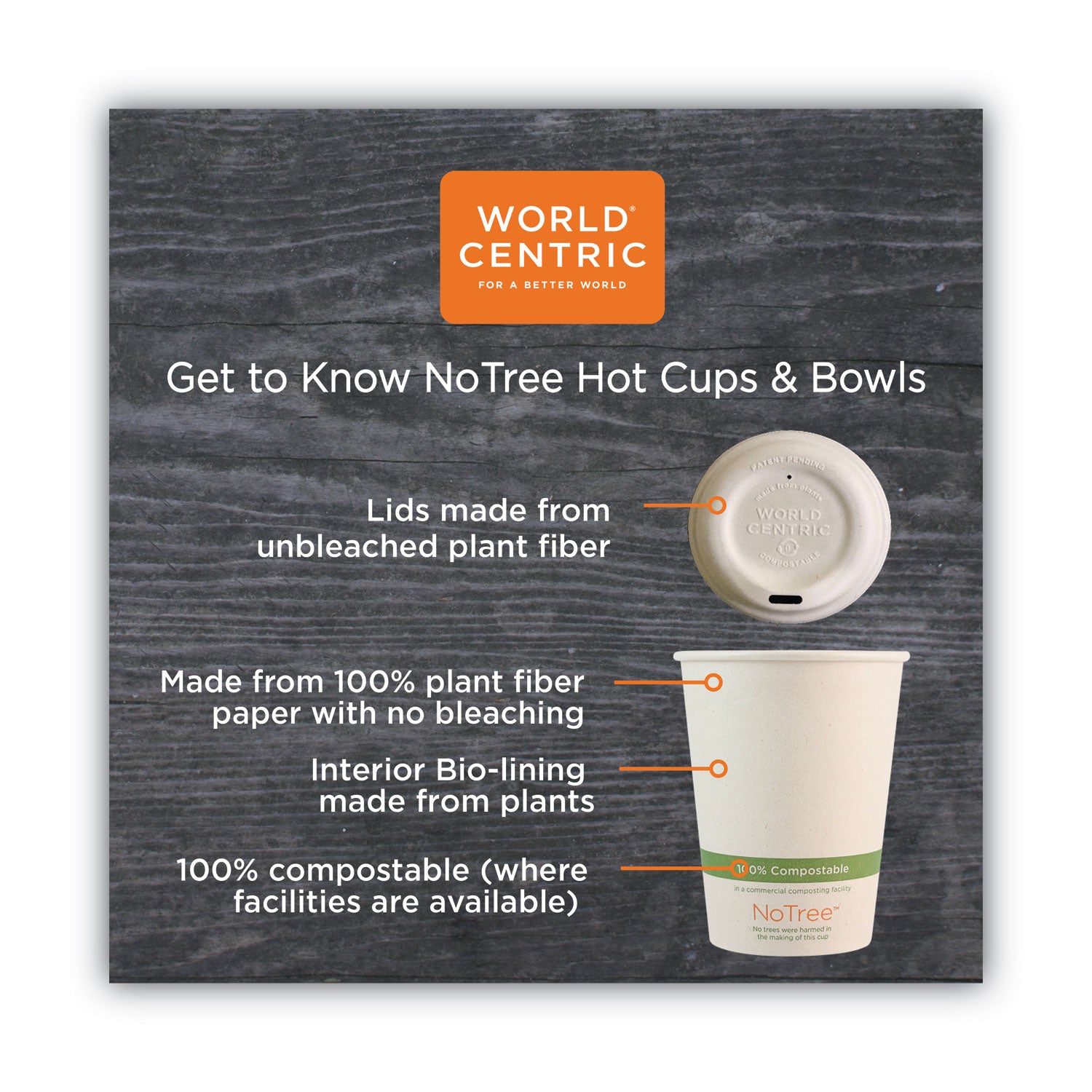 World Centric® No Tree Paper Bowls, 24 oz, 4.4" Diameter x 4.5" h, Natural, Sugarcane, 500/Carton