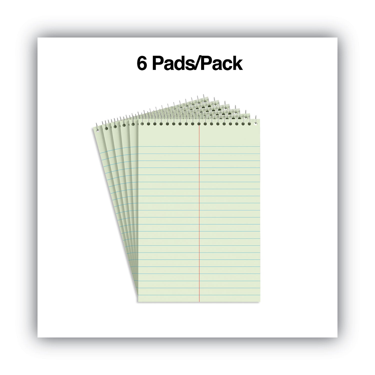 Universal® Steno Pads, Gregg Rule, Red Cover, 80 Green-Tint 6 X 9 Sheets, 6/pack