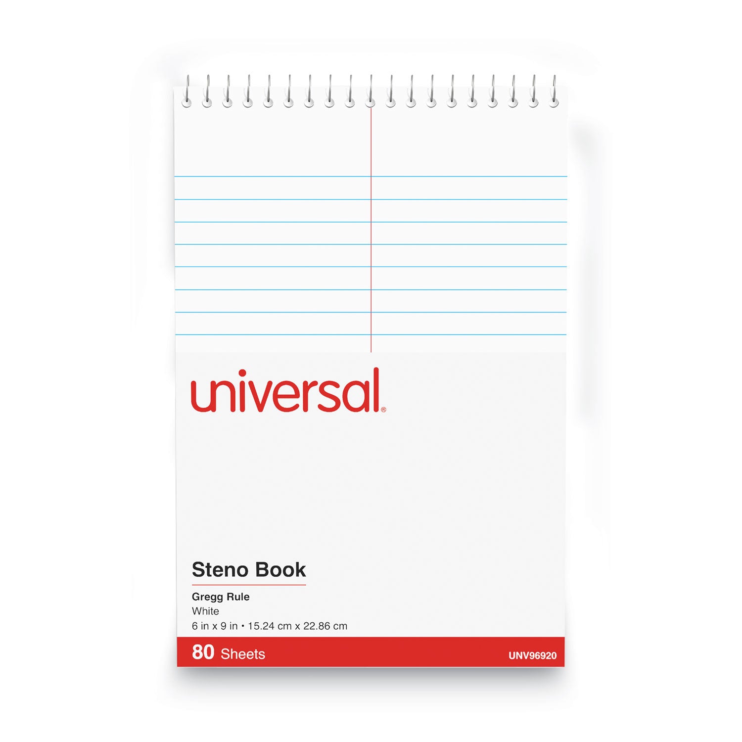 Universal® Steno Pads, Gregg Rule, Red Cover, 80 White 6 X 9 Sheets