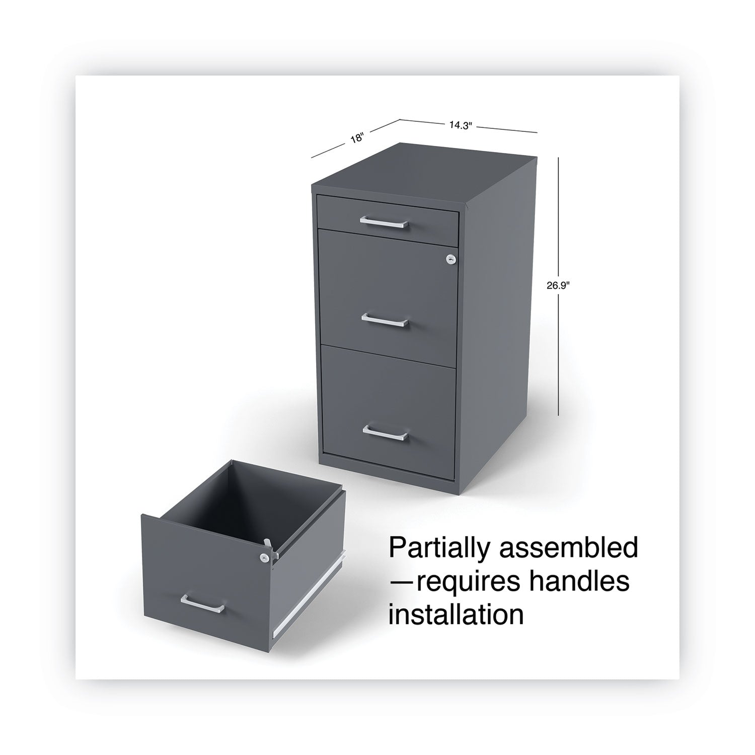 Alera® Soho Vertical File Cabinet, 3 Drawers: Pencil/file/file, Letter, Charcoal, 14" X 18" X 26.9"