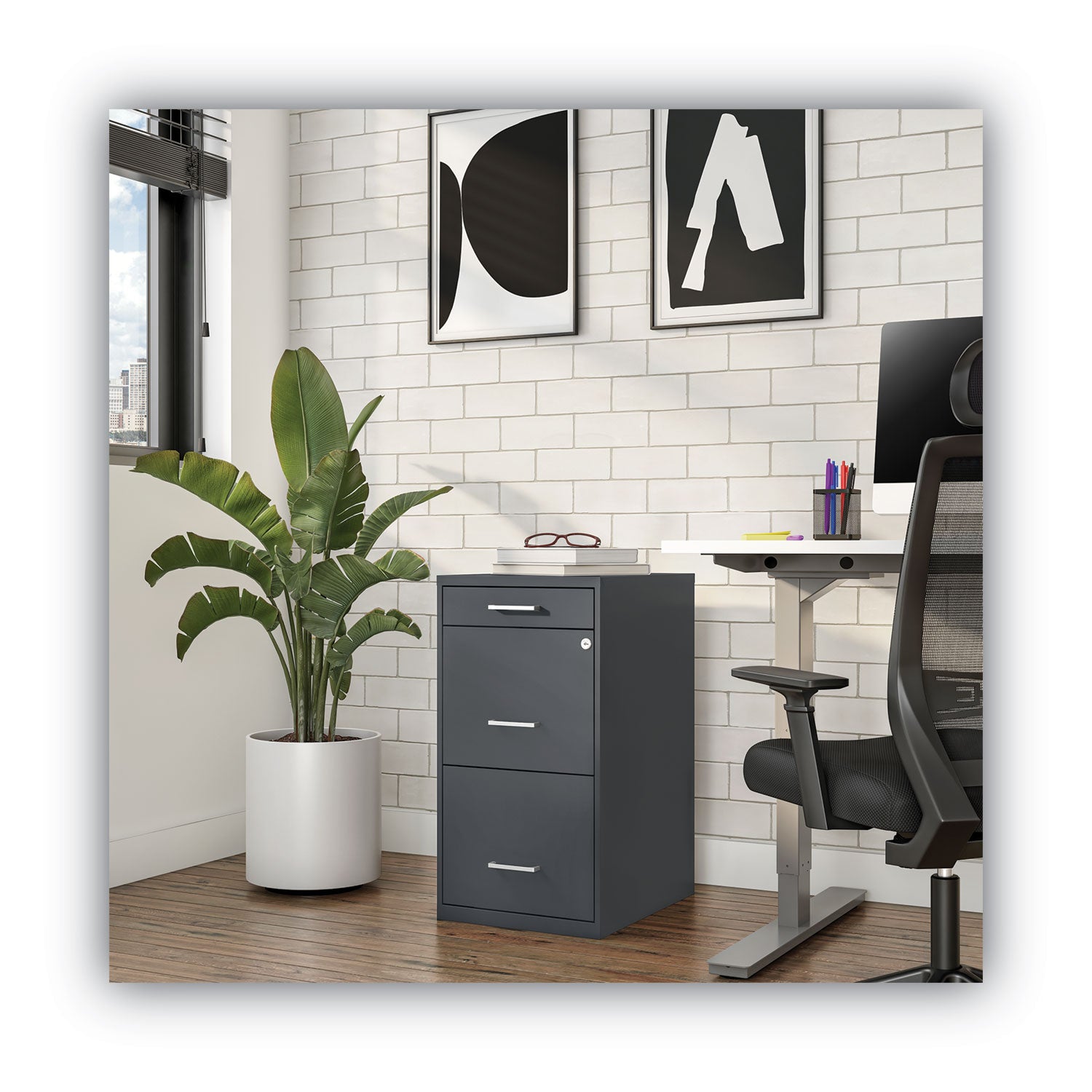 Alera® Soho Vertical File Cabinet, 3 Drawers: Pencil/file/file, Letter, Charcoal, 14" X 18" X 26.9"