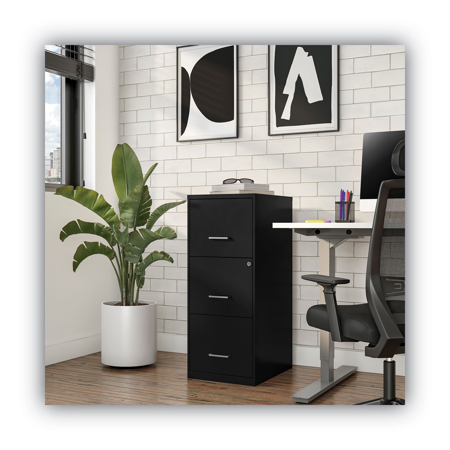 Alera® Soho Vertical File Cabinet, 3 Drawers: File/file/file, Letter, Black, 14" X 18" X 34.9"