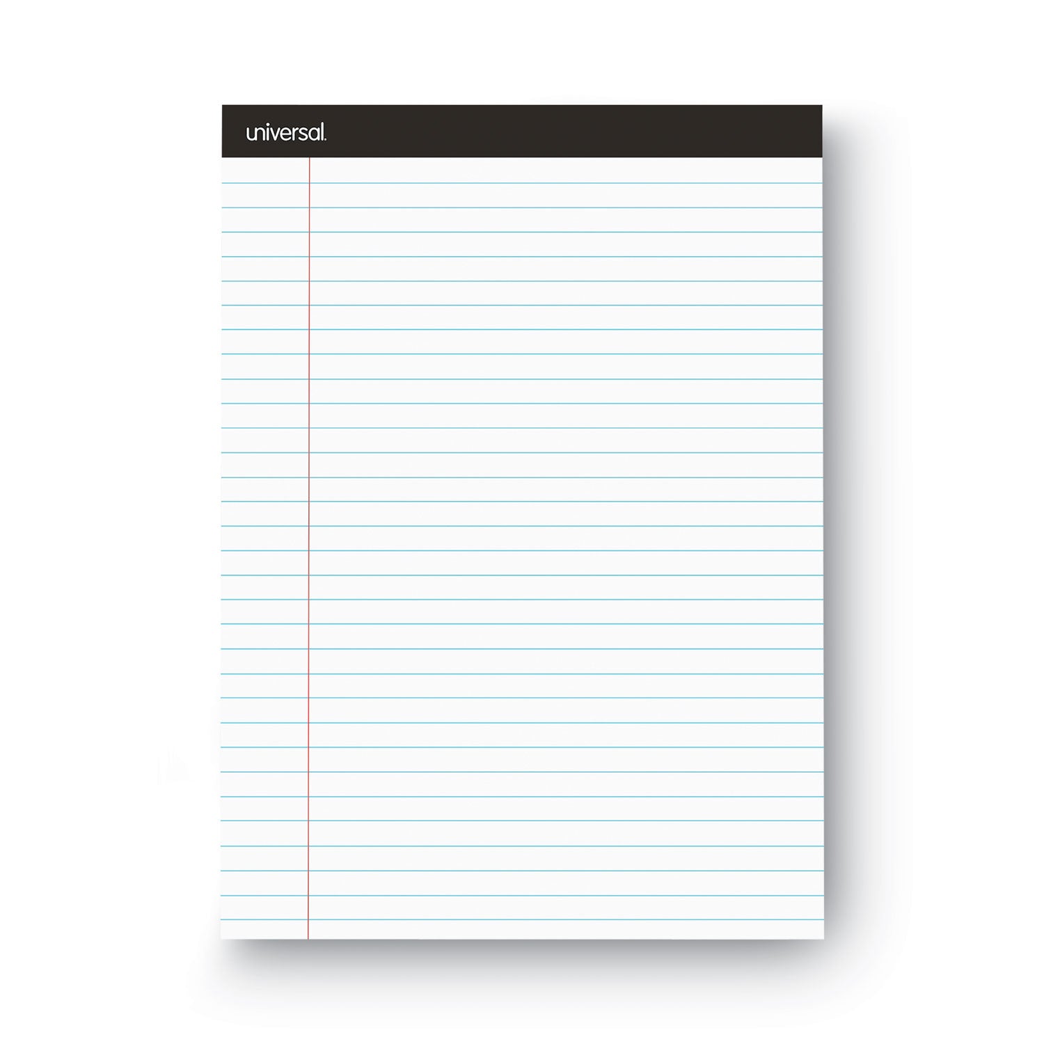 Universal® Premium Ruled Writing Pads With Heavy-Duty Back, Wide/legal Rule, Black Headband, 50 White 8.5 X 11 Sheets, 12/pack