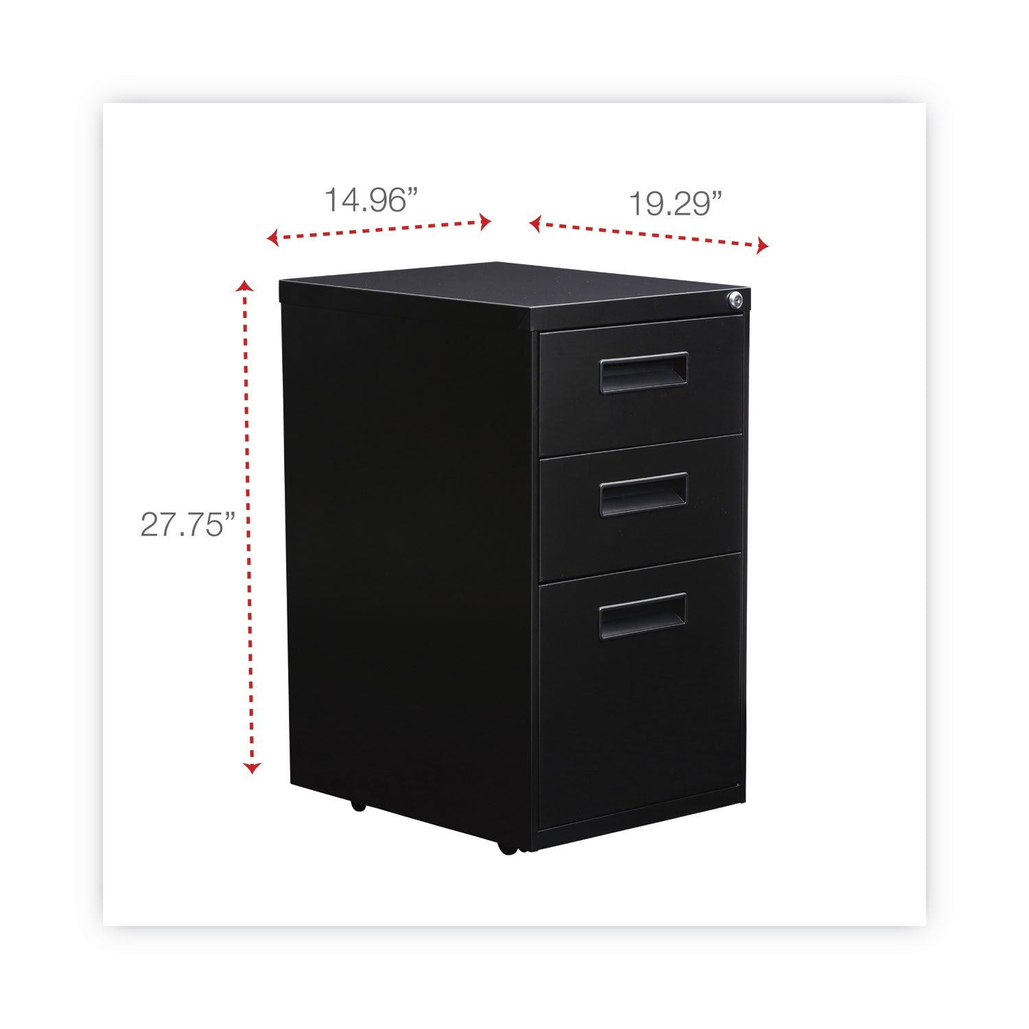 Alera® File Pedestal, Left Or Right, 3-Drawers: Box/box/file, Legal/letter, Black, 14.96" X 19.29" X 27.75"