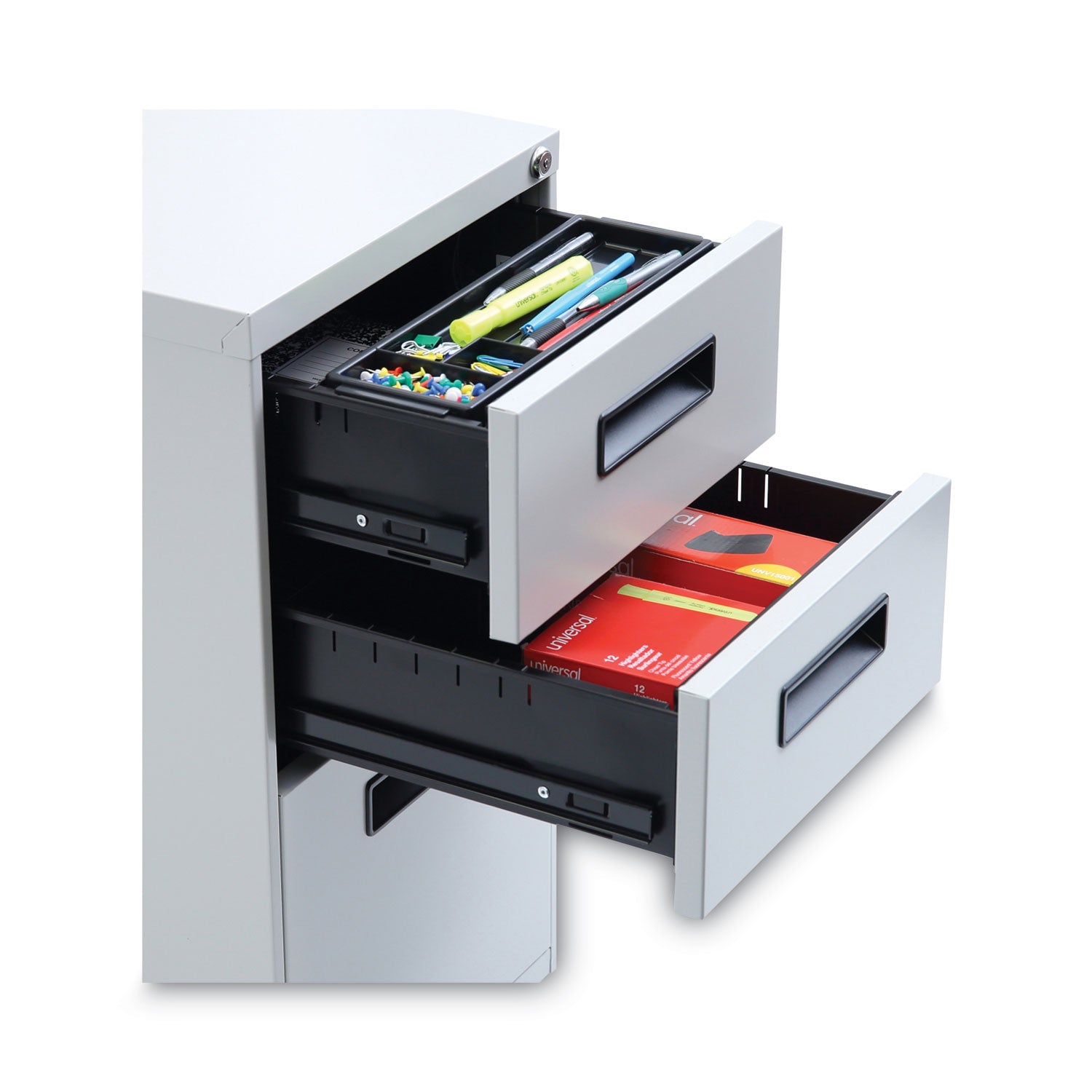 Alera® File Pedestal, Left Or Right, 3-Drawers: Box/box/file, Legal/letter, Light Gray, 14.96" X 19.29" X 27.75"