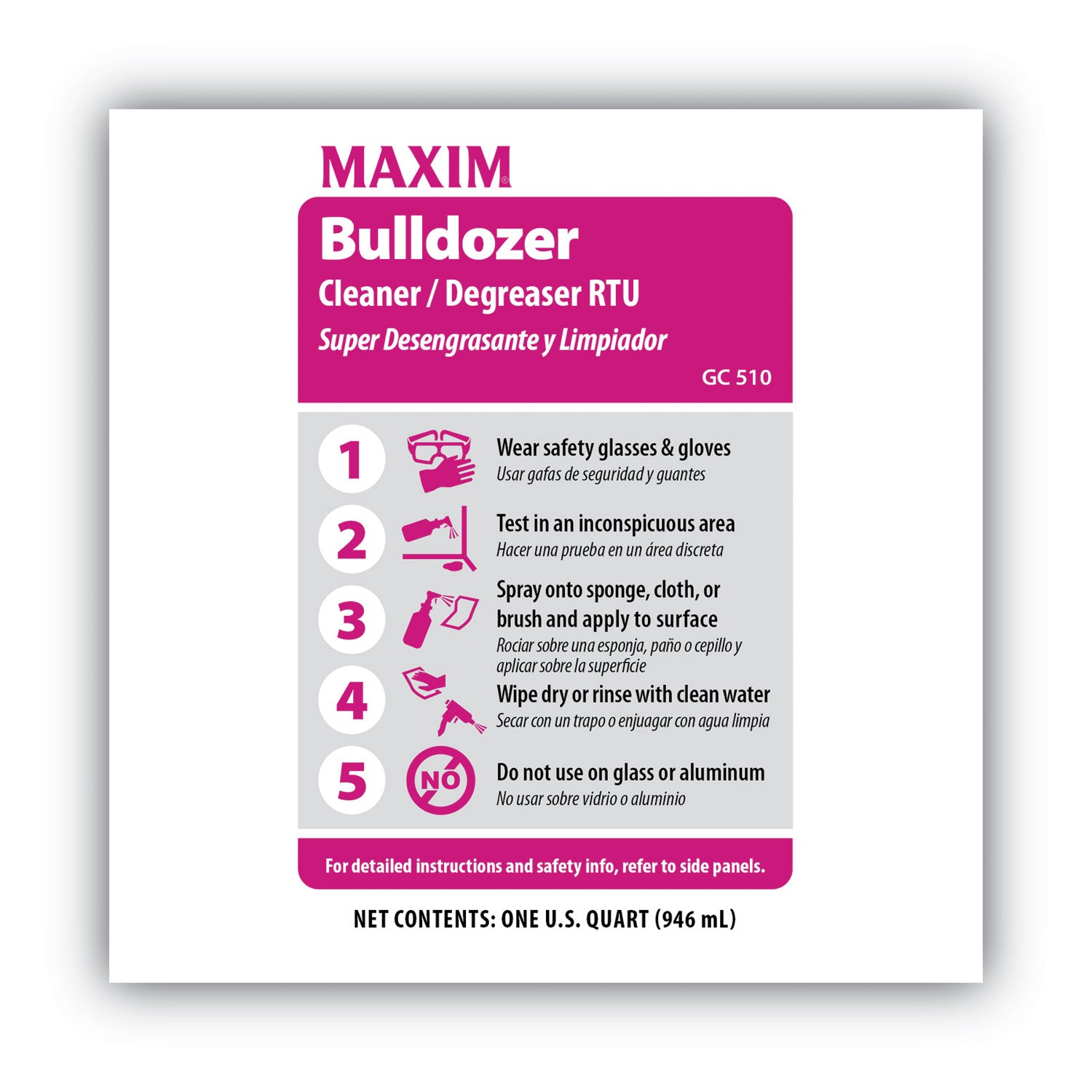 Maxim® Bulldozer Cleaner/Degreaser RTU, Safe-to-Ship, Lemon Scent, 32 oz, 6/Carton