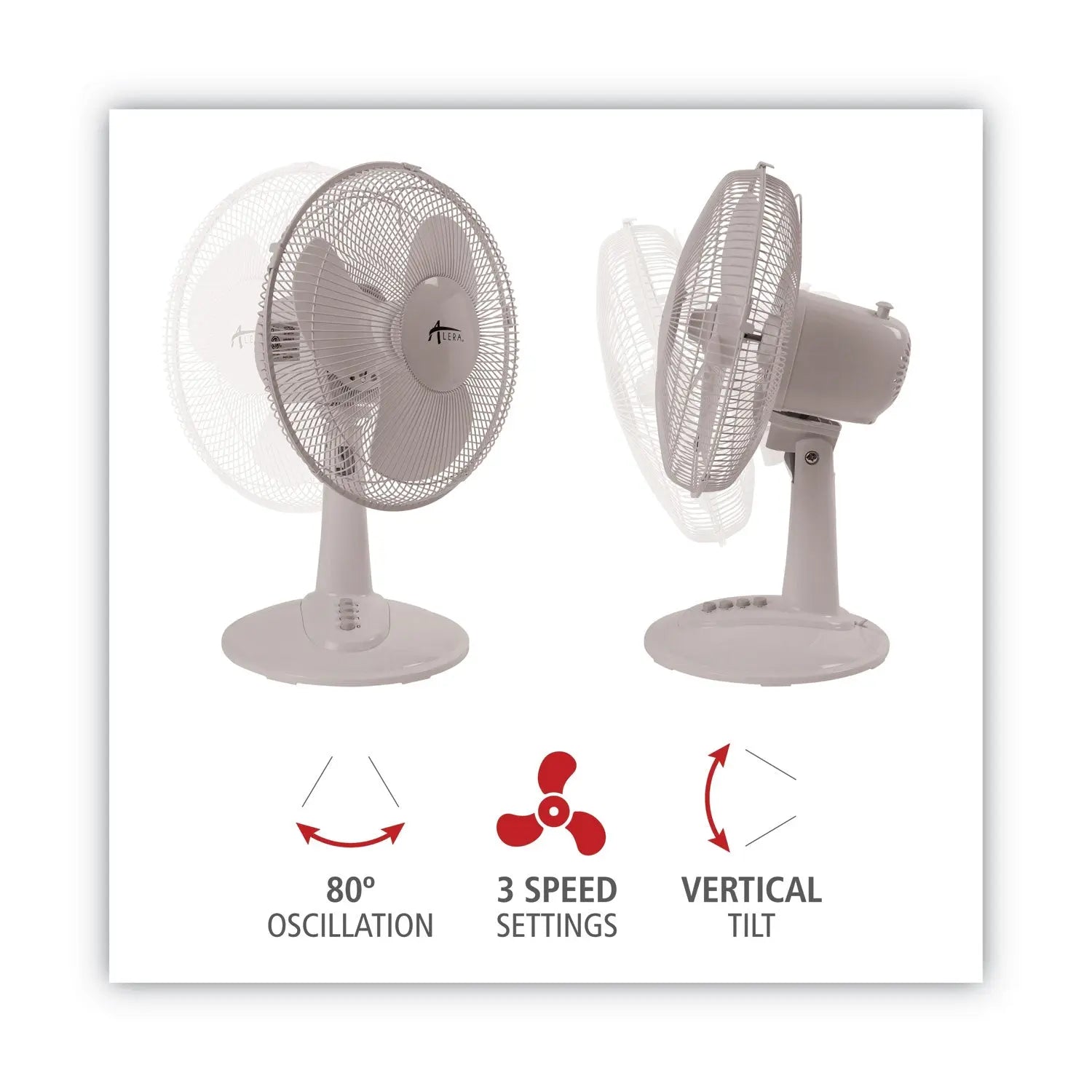 12" 3-Speed Oscillating Desk Fan, Plastic, White Alera® Flipcost
