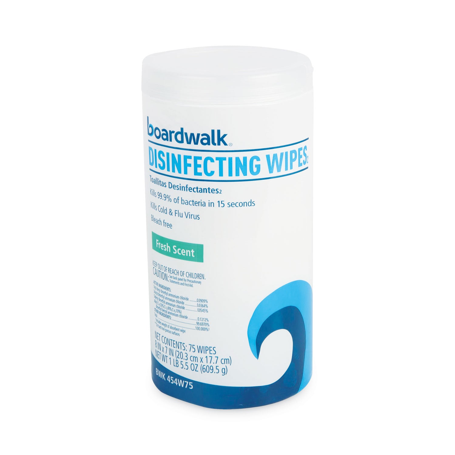 Boardwalk® Quat-Based Disinfecting Wipes, 7 x 8, Fresh Scent, 75/Canister, 3 Canisters/Pack