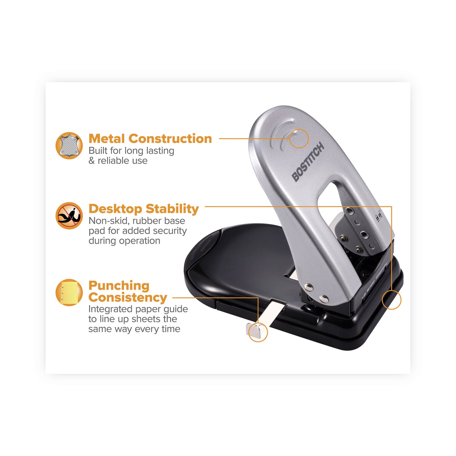 Bostitch® 40-Sheet Ez Squeeze Two-Hole Punch, 9/32" Holes, Black/silver