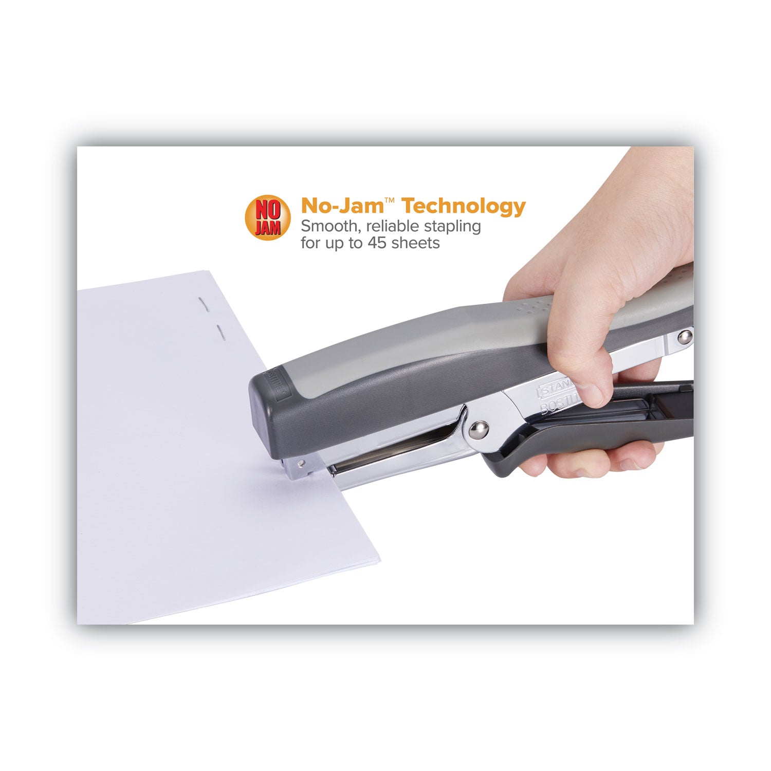 Bostitch® Standard Plier Stapler, 20-Sheet Capacity, 0.25" Staples, 2.5" Throat, Black/gray