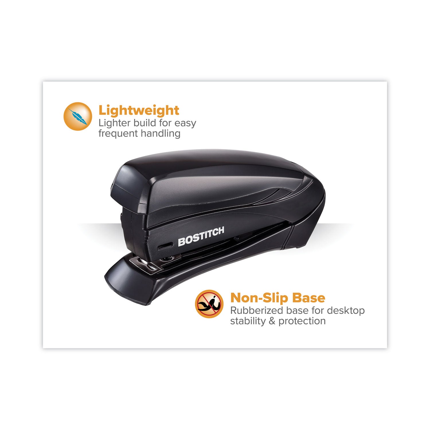 Bostitch® Inspire Spring-Powered Half-Strip Compact Stapler, 15-Sheet Capacity, Black