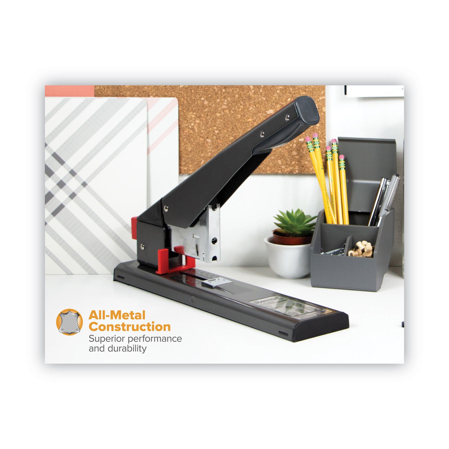 Bostitch® Antimicrobial 215-Sheet Extra Heavy-Duty Stapler, 215-Sheet Capacity, Black