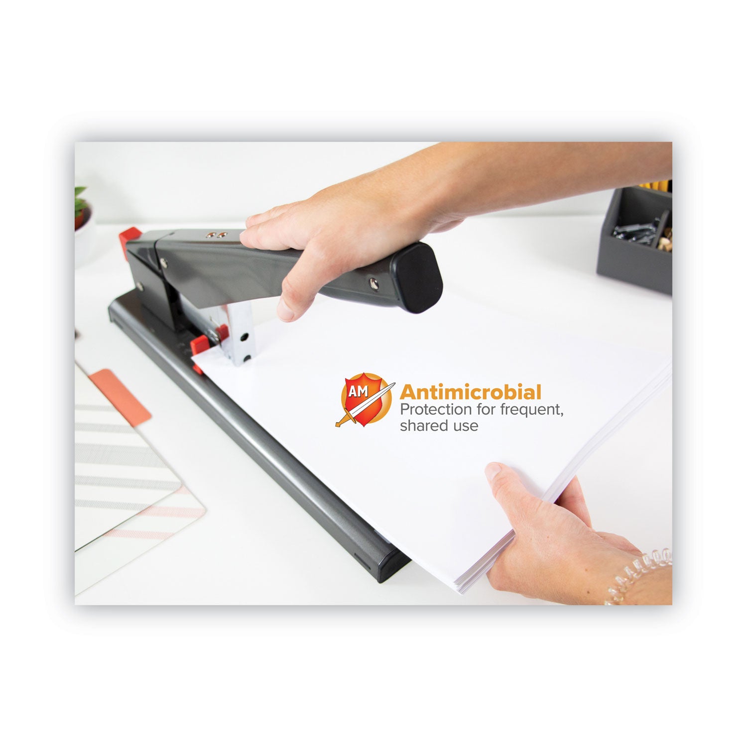 Bostitch® Antimicrobial 215-Sheet Extra Heavy-Duty Stapler, 215-Sheet Capacity, Black
