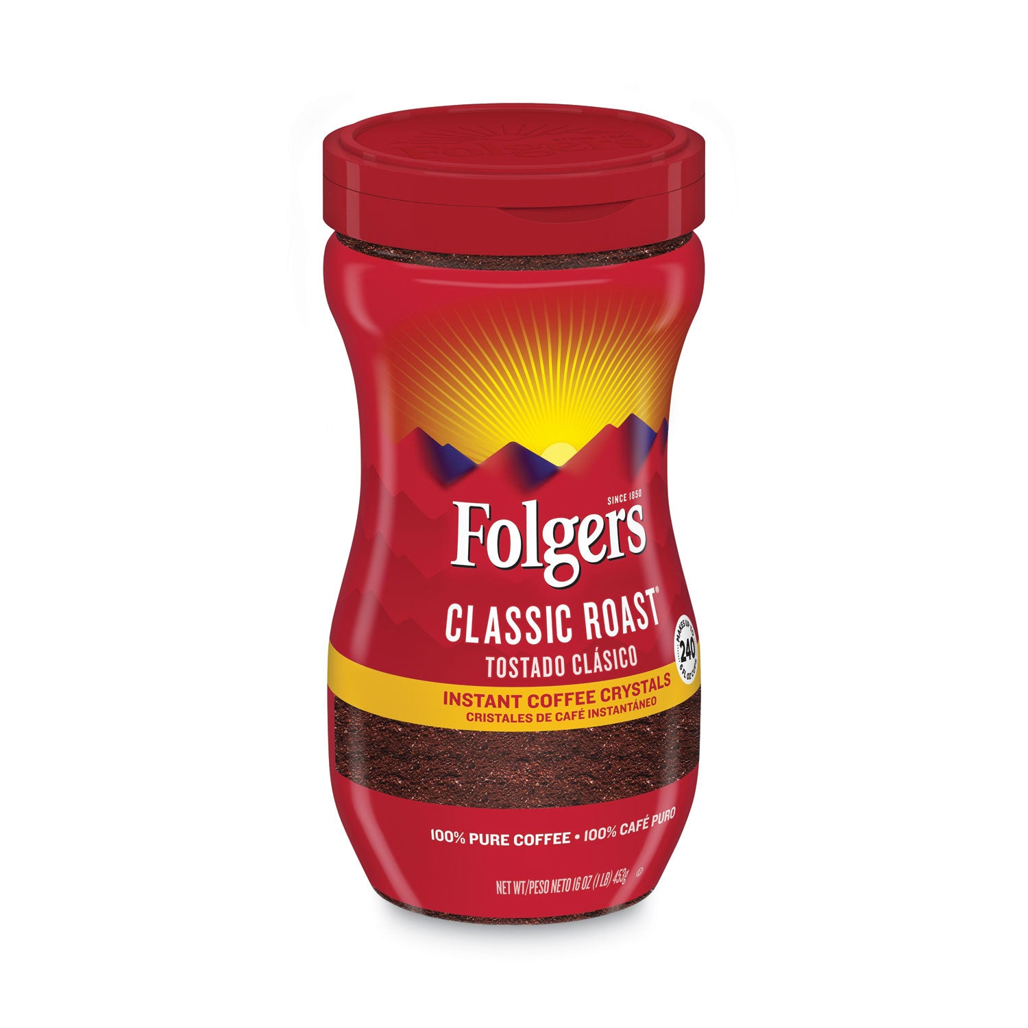Folgers® Instant Coffee Crystals, Classic Roast, 16oz Jar