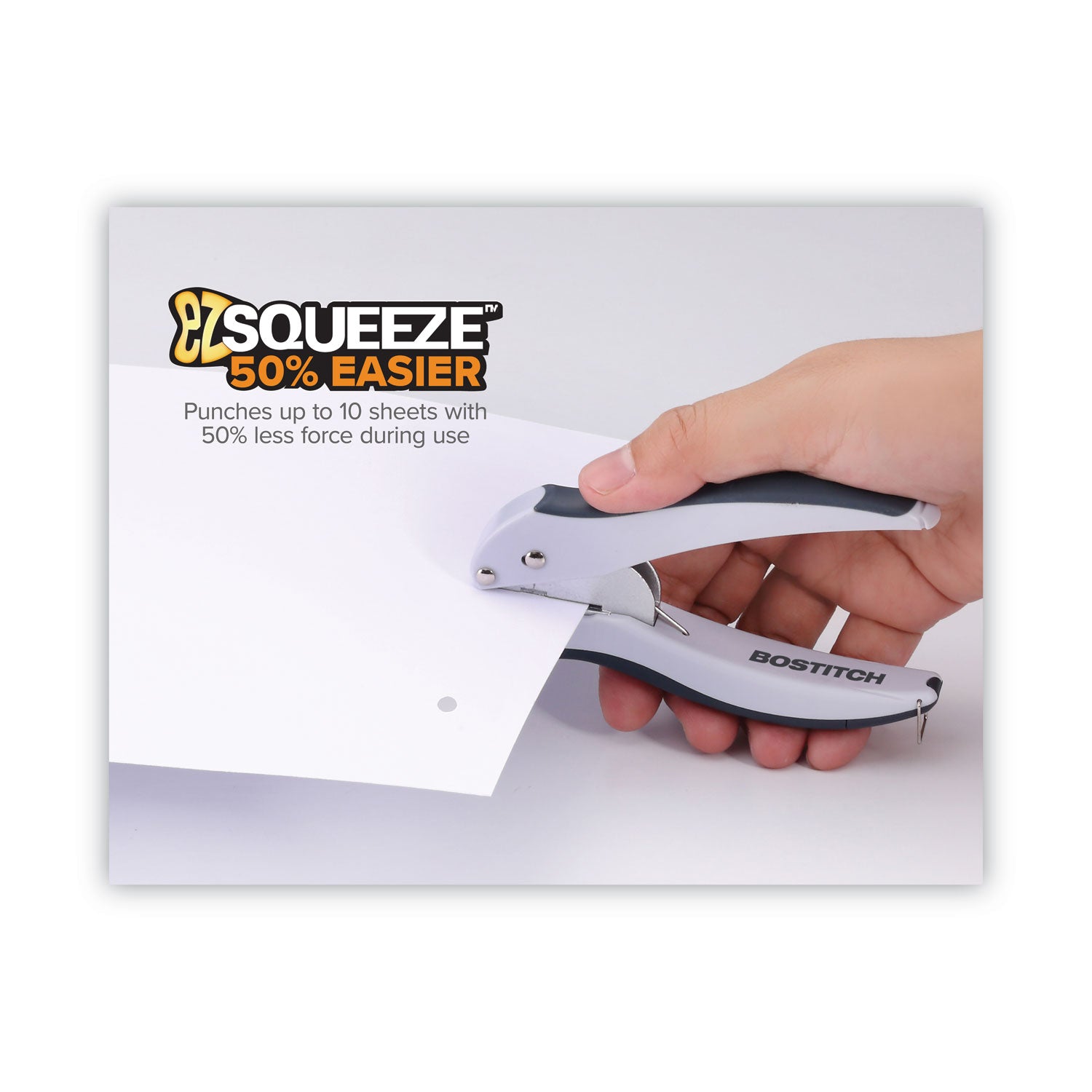 Bostitch® 10-Sheet Ez Squeeze One-Hole Punch, 1/4" Hole, Gray