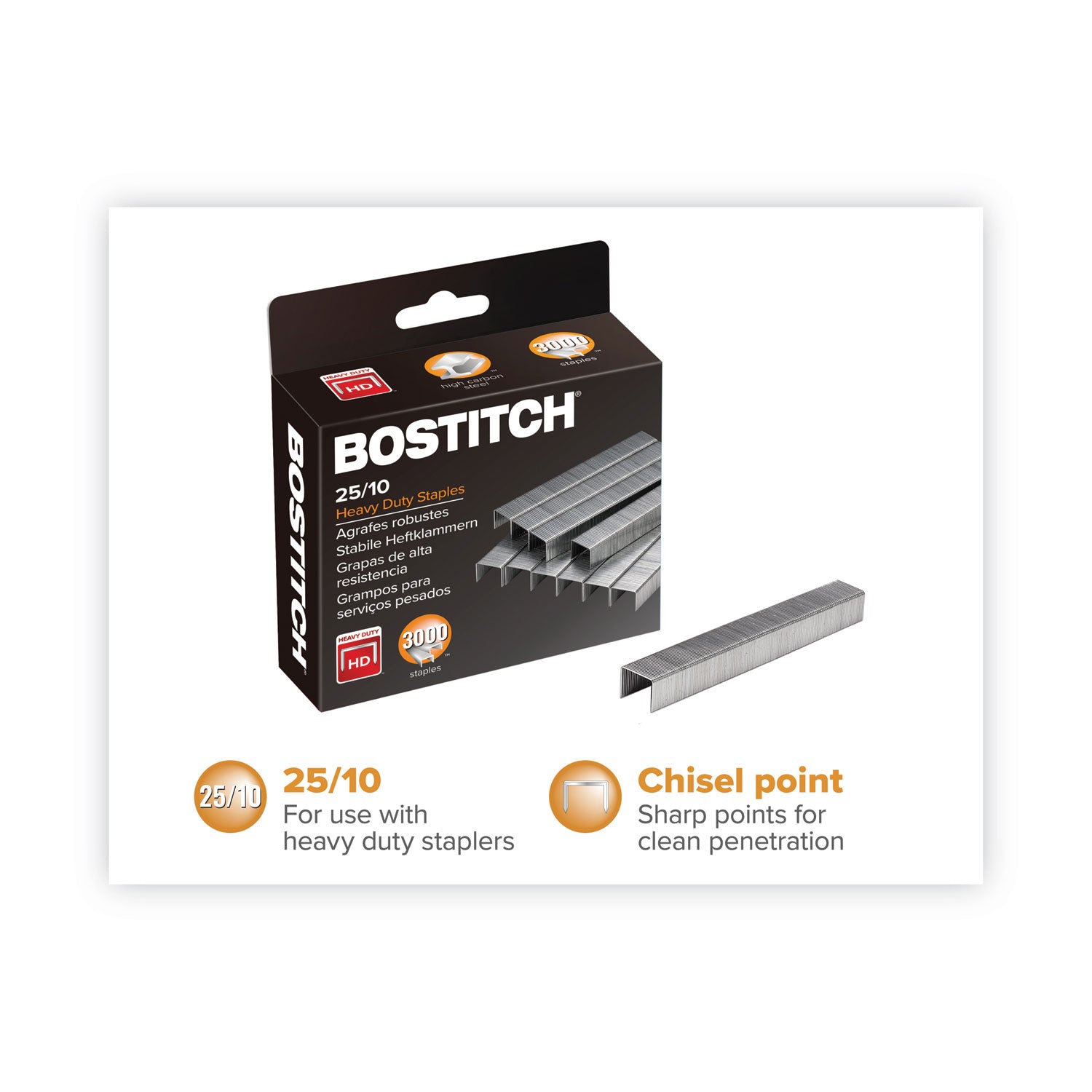Bostitch® Premium High-Capacity Staples, 0.38" Leg, 0.5" Crown, Steel, 3,000/box