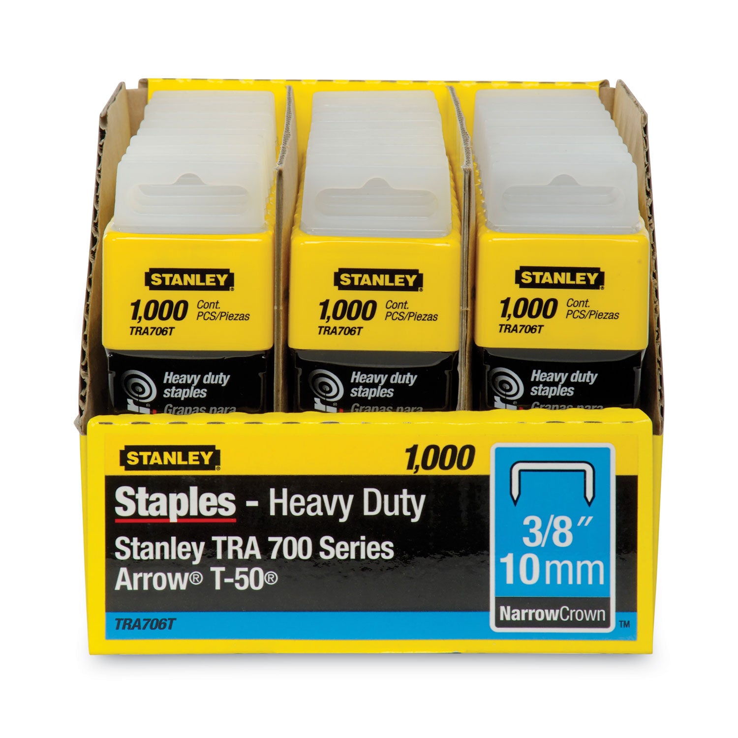 Stanley® Sharpshooter Heavy-Duty Tacker Staples, 0.38" Leg, 0.5" Crown, Steel, 1,000/box
