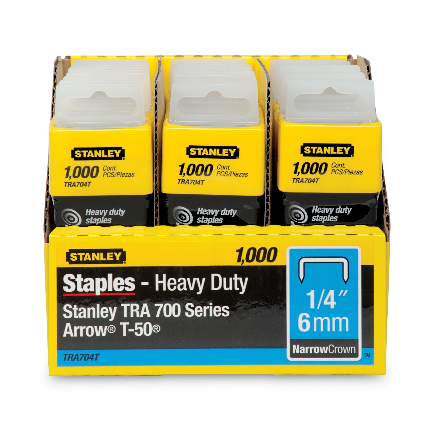 Stanley® Sharpshooter Heavy-Duty Tacker Staples, 0.25" Leg, 0.5" Crown, Steel, 1,000/box