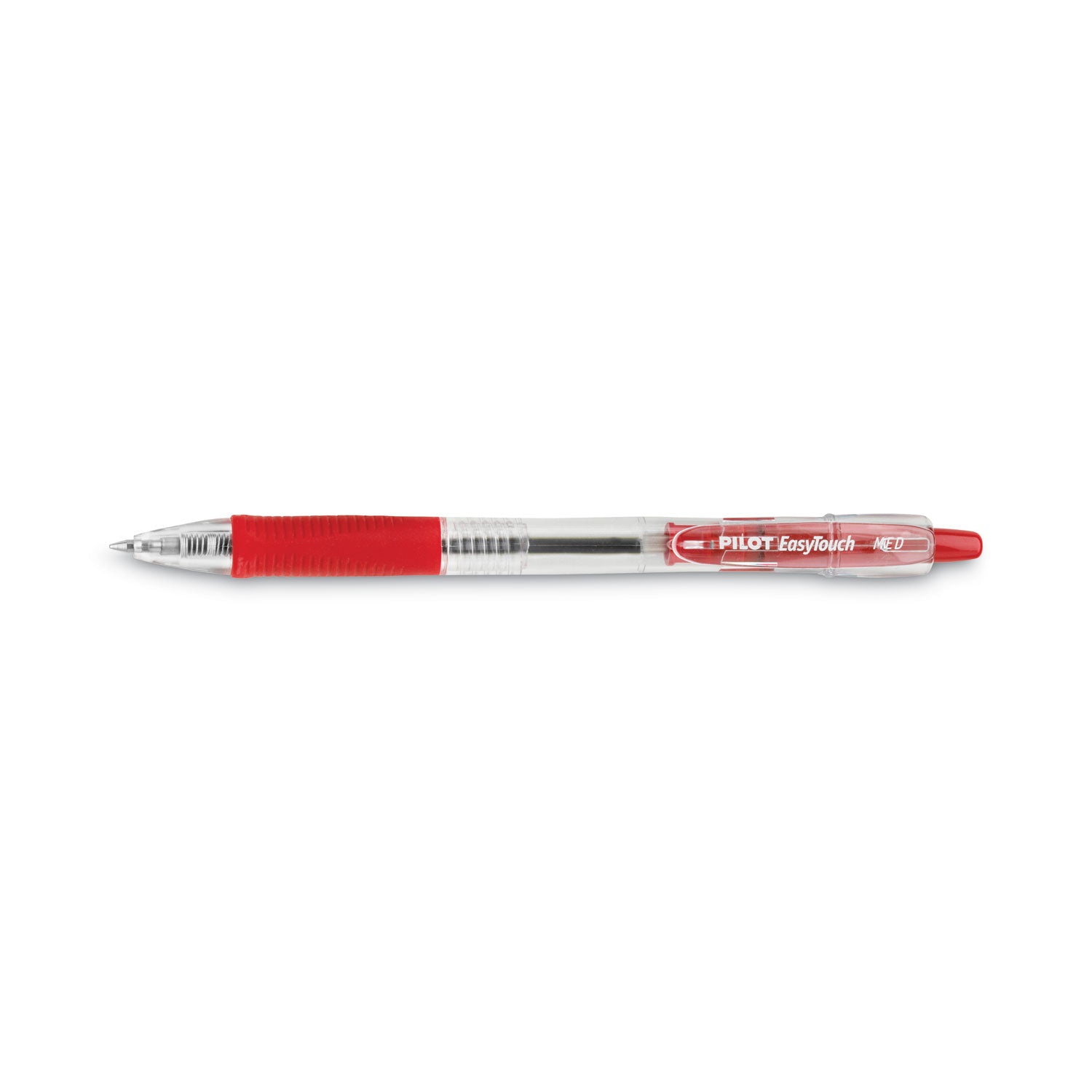 Pilot® Easytouch Ballpoint Pen, Retractable, Medium 1 Mm, Red Ink, Clear Barrel, Dozen