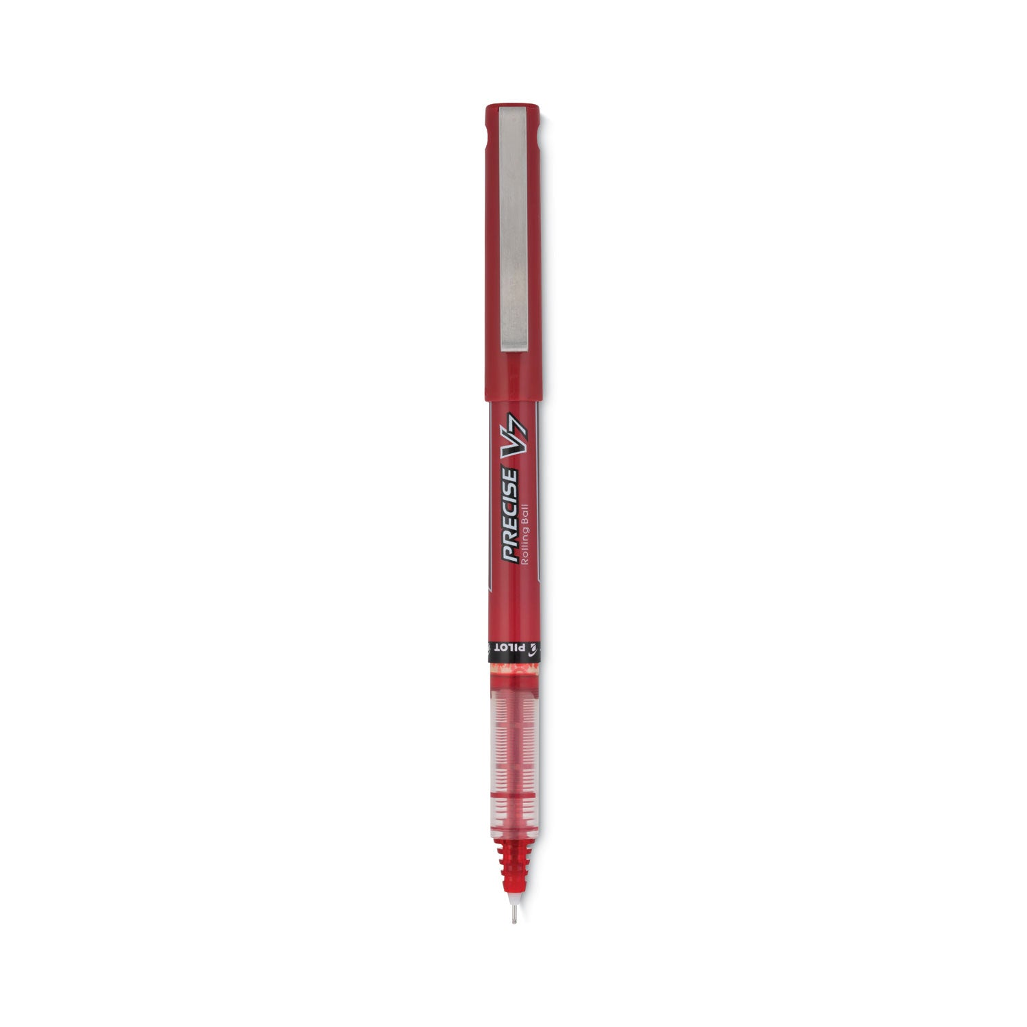 Precise V7 Roller Ball Pen, Stick, Fine 0.7 mm, Red Ink, Red/Clear Barrel, Dozen