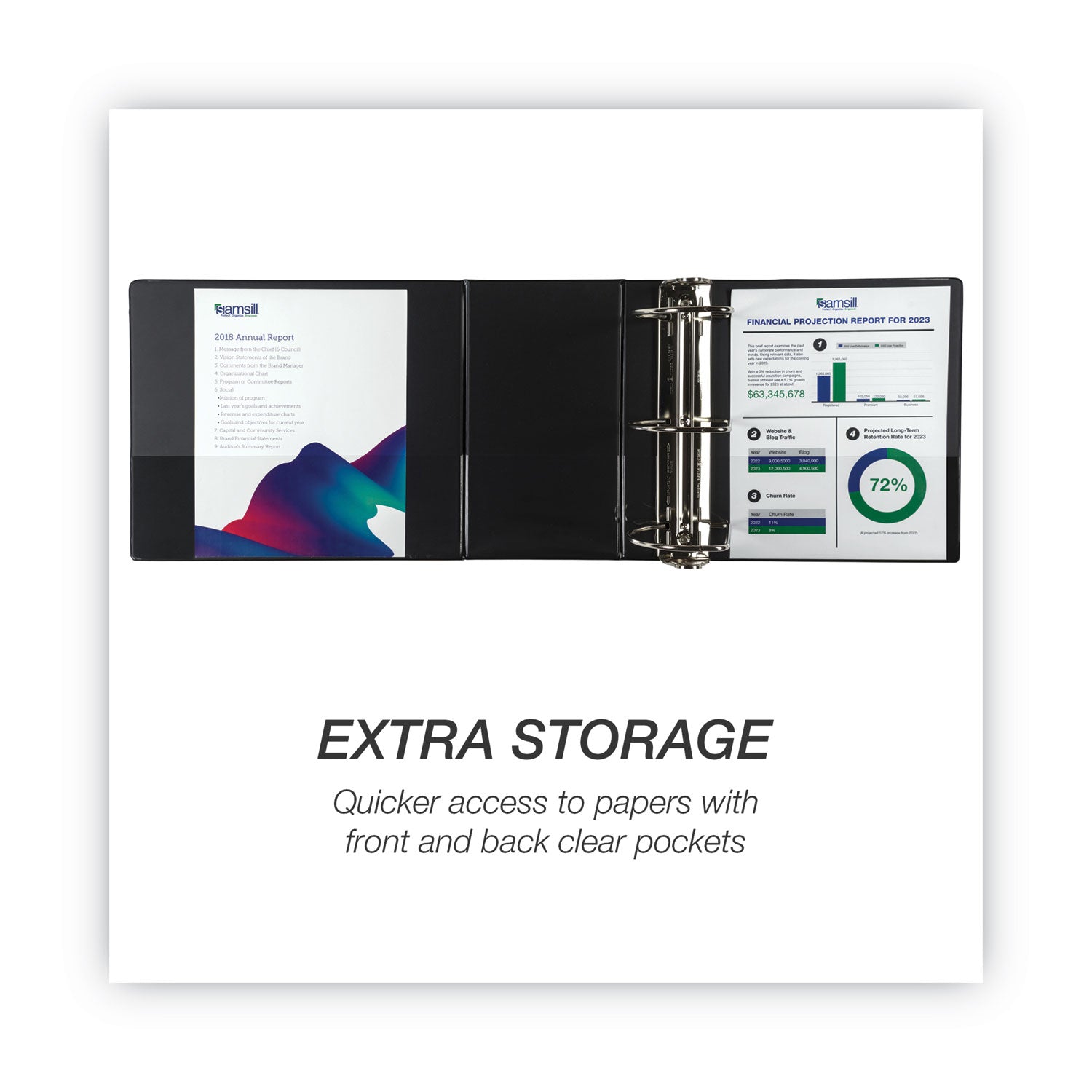 Samsill® Nonstick D-Ring View Binder, 3 Rings, 6" Capacity, 11 X 8.5, Black