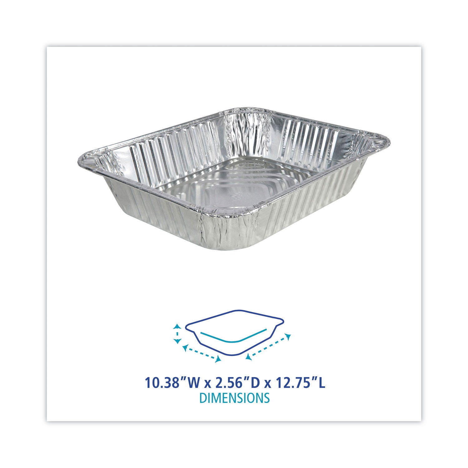 Boardwalk® Aluminum Steam Table Pans, Half-Size Deep, 400 Gauge, 2.56" Deep, 10.38 x 12.75, 100/Carton