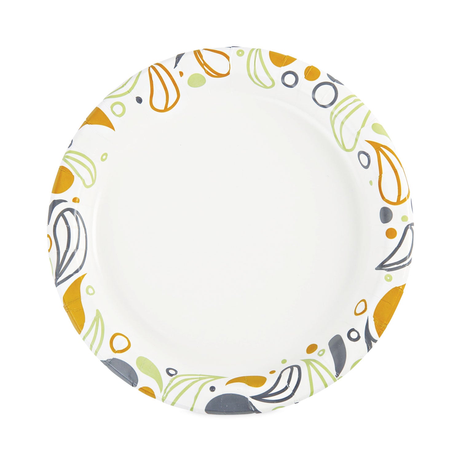 Boardwalk® Deerfield Printed Paper Plates, 9" dia, Coated/Soak Proof, White/Yellow/Green/Purple, 125/Pack, 8 Packs/Carton