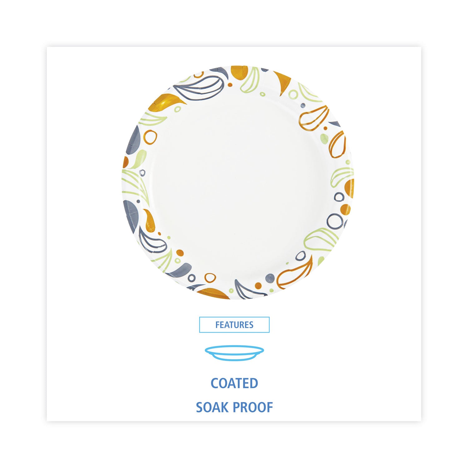 Boardwalk® Deerfield Printed Paper Plates, 6" dia, Coated/Soak Proof, White/Yellow/Green/Purple, 250/Pack, 4 Packs/Carton