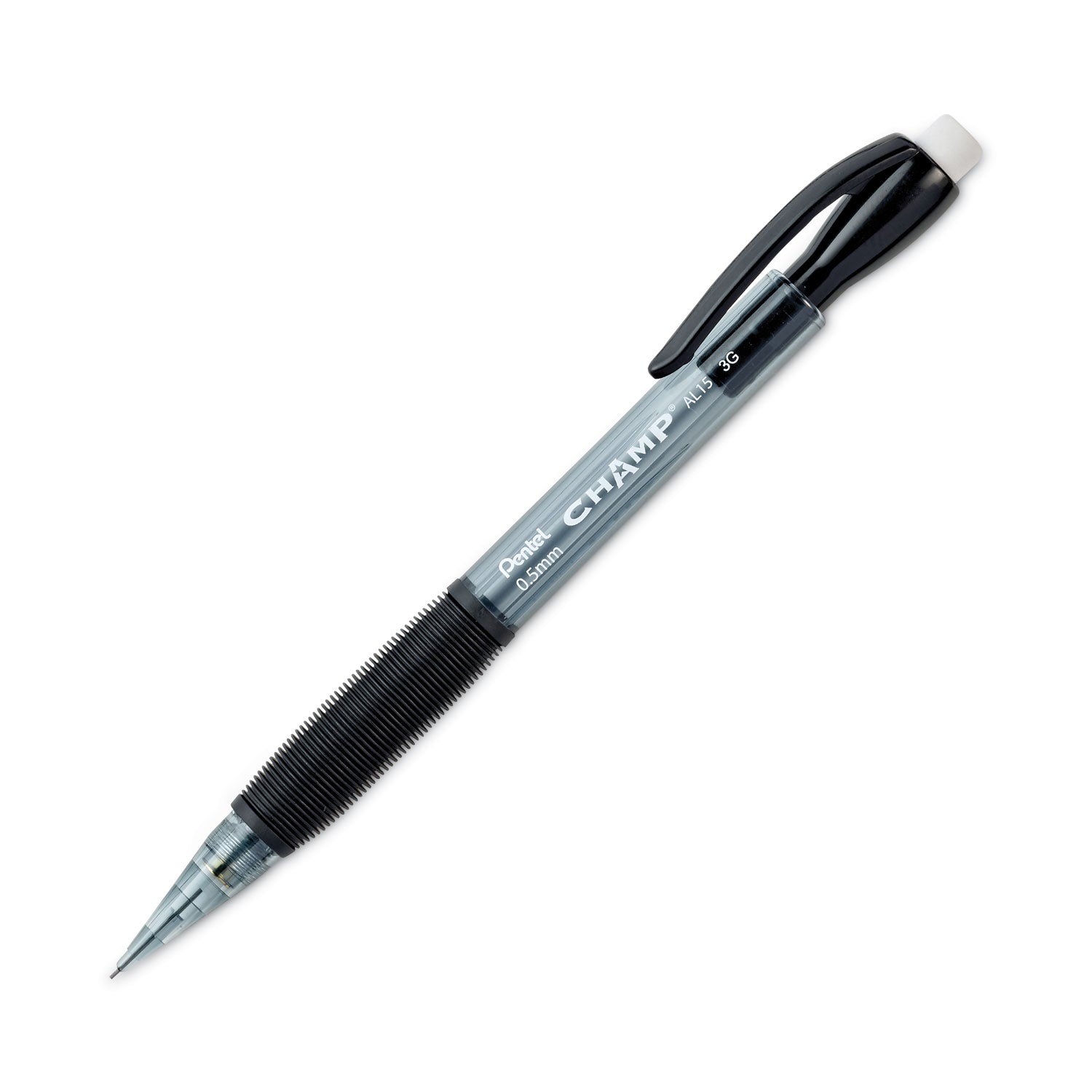 Pentel® Champ Mechanical Pencil, 0.5 mm, HB (#2), Black Lead, Translucent Gray Barrel, Dozen