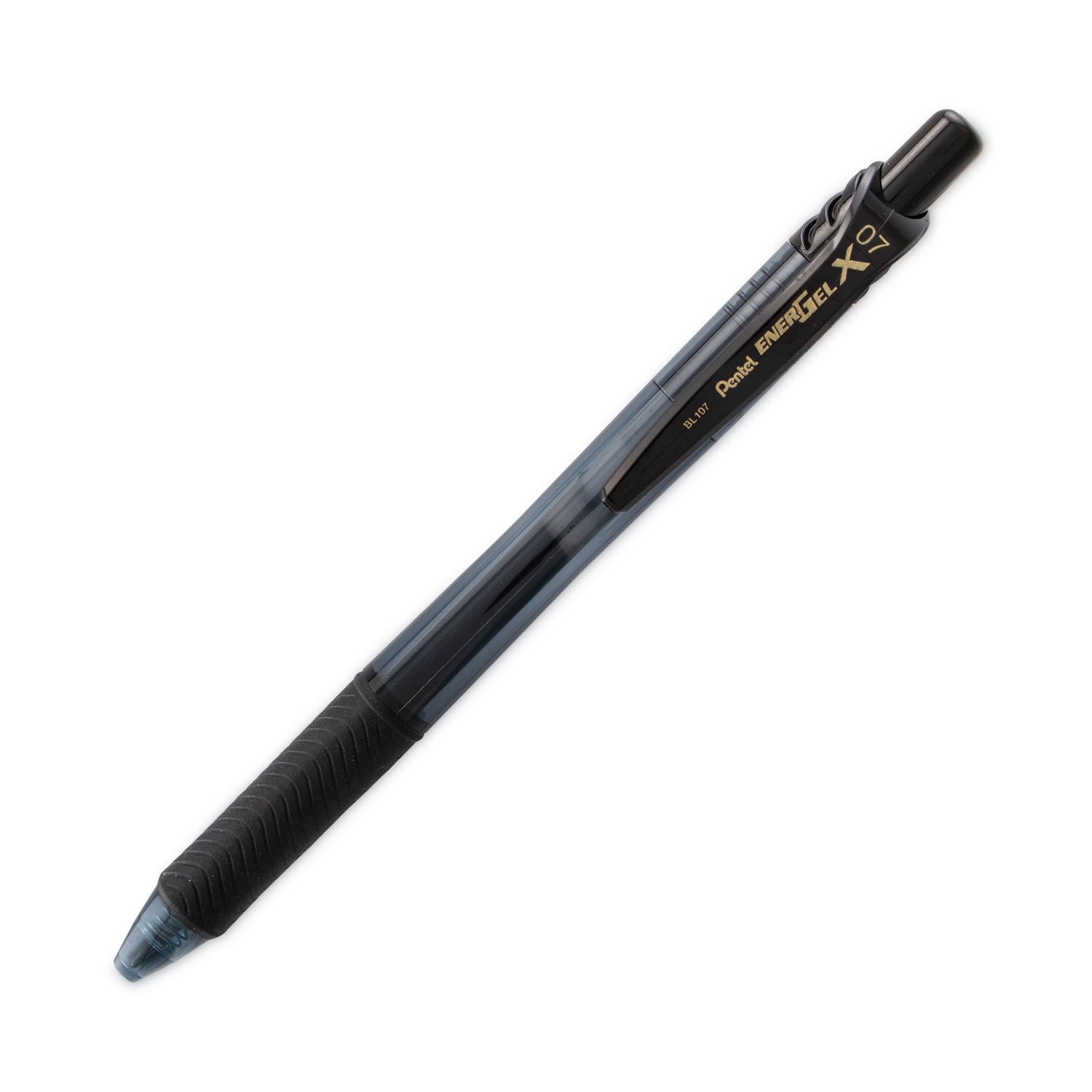 Pentel® EnerGel-X Gel Pen, Retractable, Medium 0.7 mm, Black Ink, Smoke/Black Barrel, Dozen