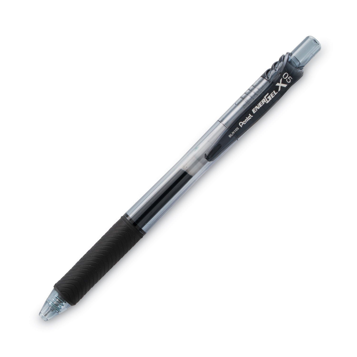 Pentel® EnerGel-X Gel Pen, Retractable, Fine 0.5 mm, Black Ink, Clear/Black Barrel, Dozen