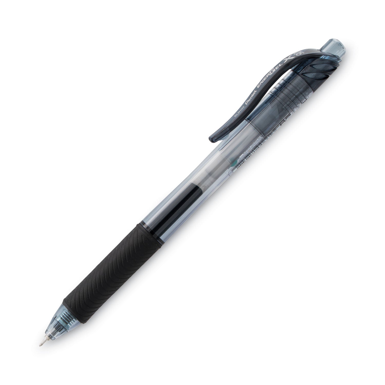 Pentel® EnerGel-X Gel Pen, Retractable, Fine 0.5 mm, Black Ink, Clear/Black Barrel, Dozen
