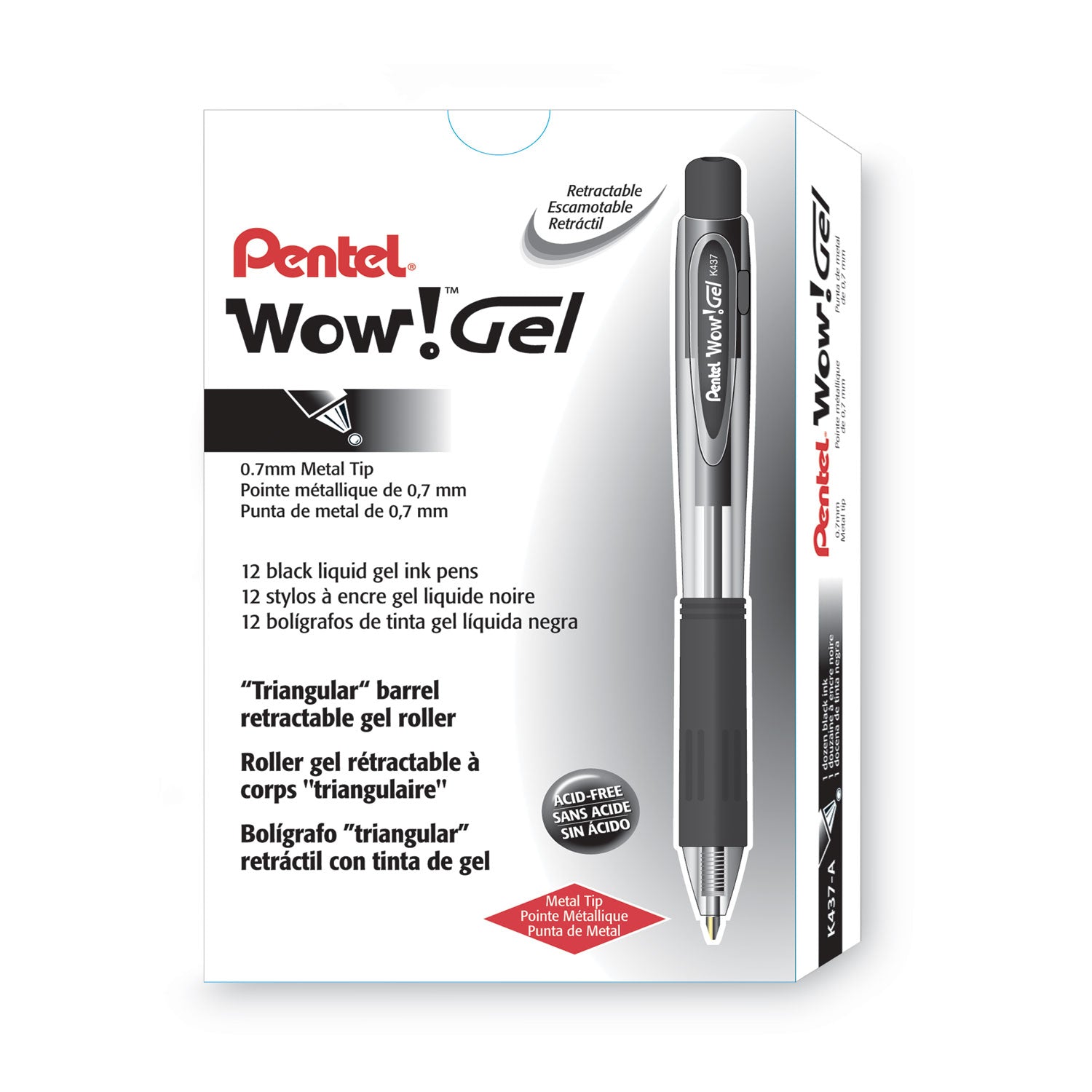 Pentel® Wow! Gel Pen, Retractable, Medium 0.7 Mm, Black Ink, Clear/black Barrel, Dozen
