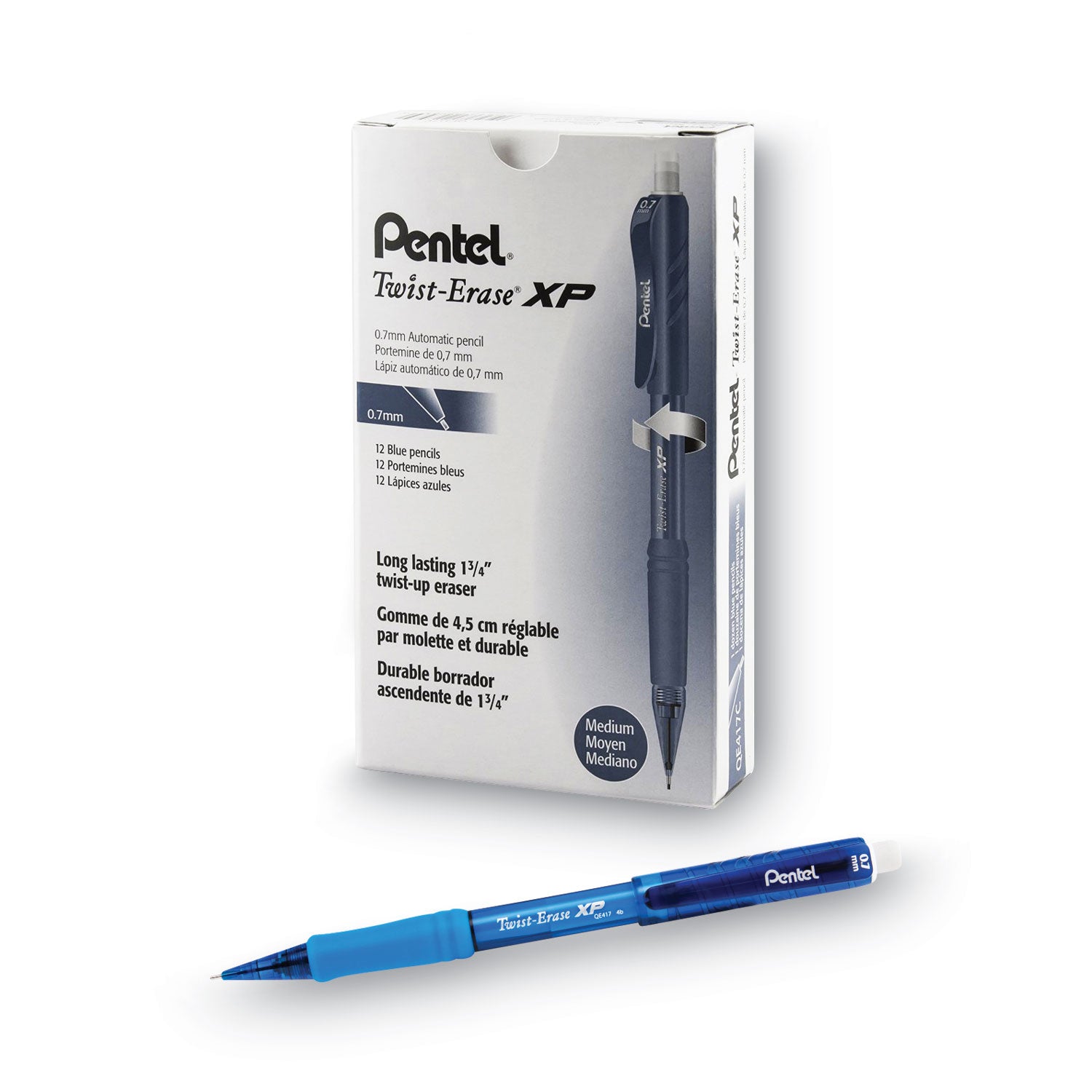 Pentel® Twist-Erase EXPRESS Mechanical Pencil, 0.7 mm, HB (#2), Black Lead, Blue Barrel, Dozen