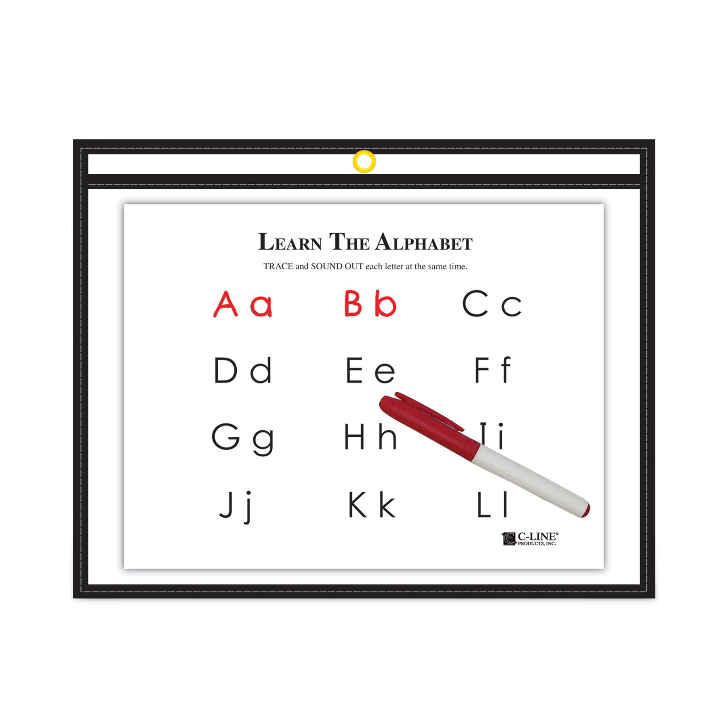 C-Line® Reusable Dry Erase Pockets, 12 X 9, Black