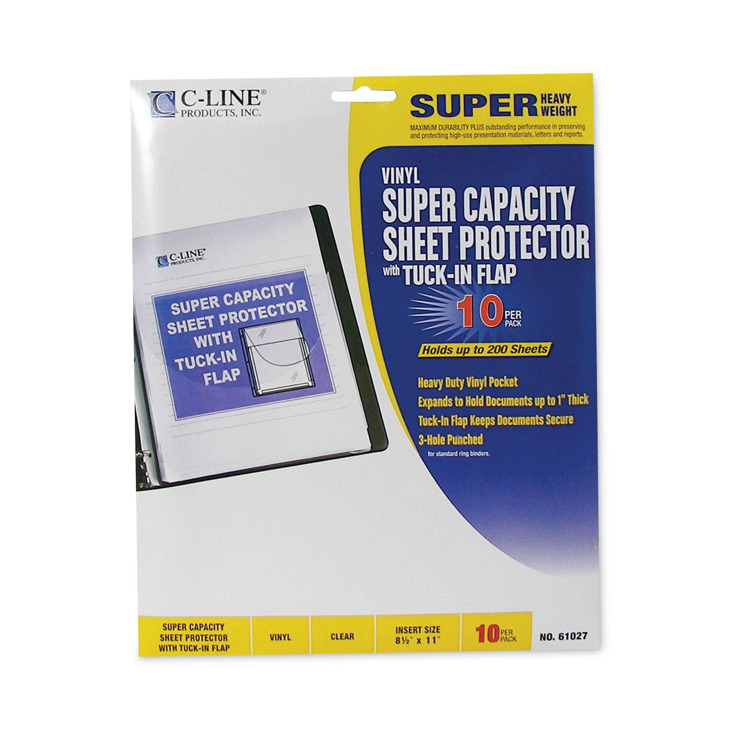 C-Line® Super Capacity Sheet Protectors With Tuck-In Flap, 200", Letter Size, 10/pack