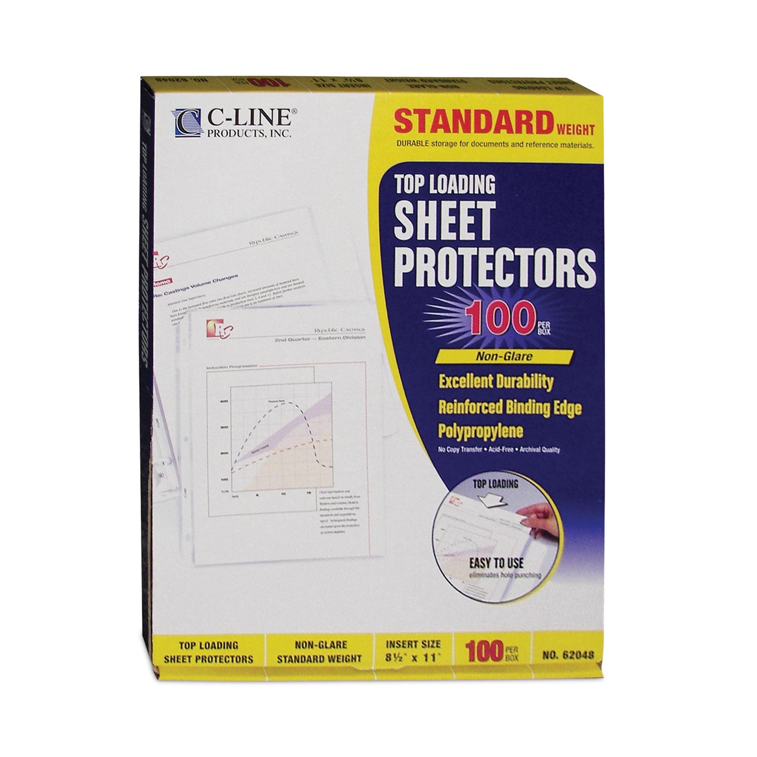 C-Line® Standard Weight Polypropylene Sheet Protectors, Non-Glare, 2", 11 x 8.5, 100/Box