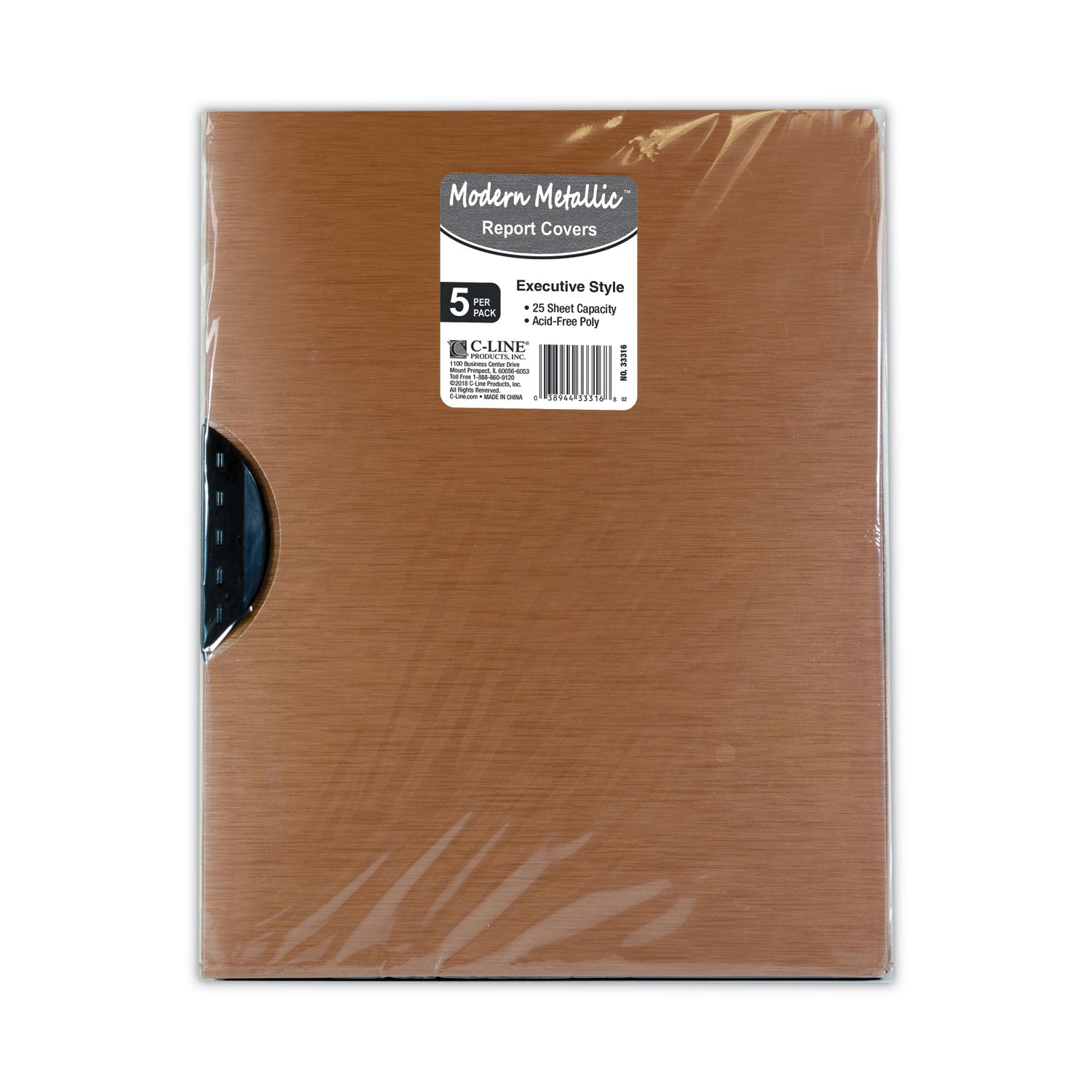 C-Line® Modern Metallic Executive Style Report Cover, Swing Clip, 8.5 x 11, Bronze/Bronze, 5/Pack