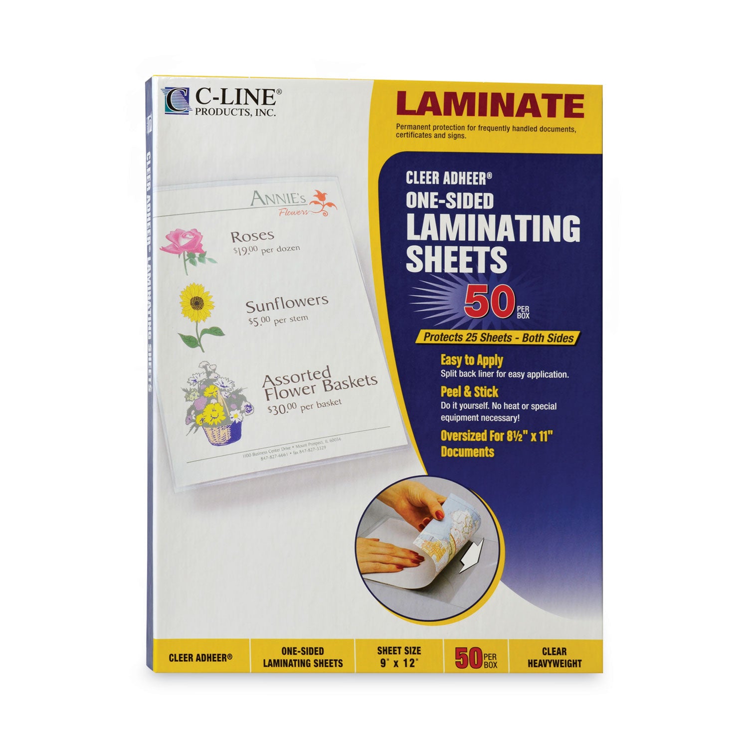 C-Line® Cleer Adheer Self-Adhesive Laminating Film, 2 Mil, 9" X 12", Gloss Clear, 50/box