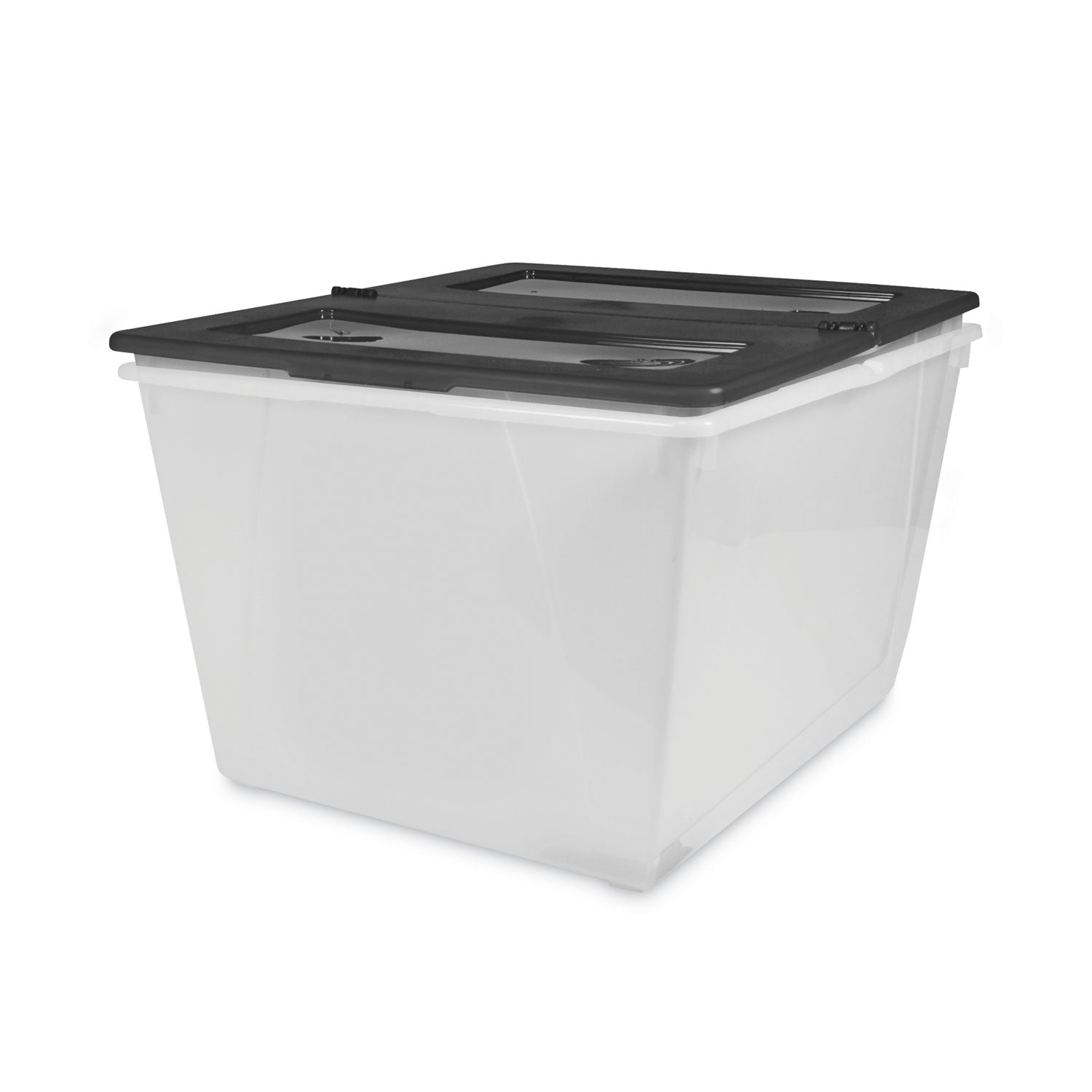 Storex Storage Tote, 16 Gal, 22.7" X 18.25" X 12.86", Clear/black